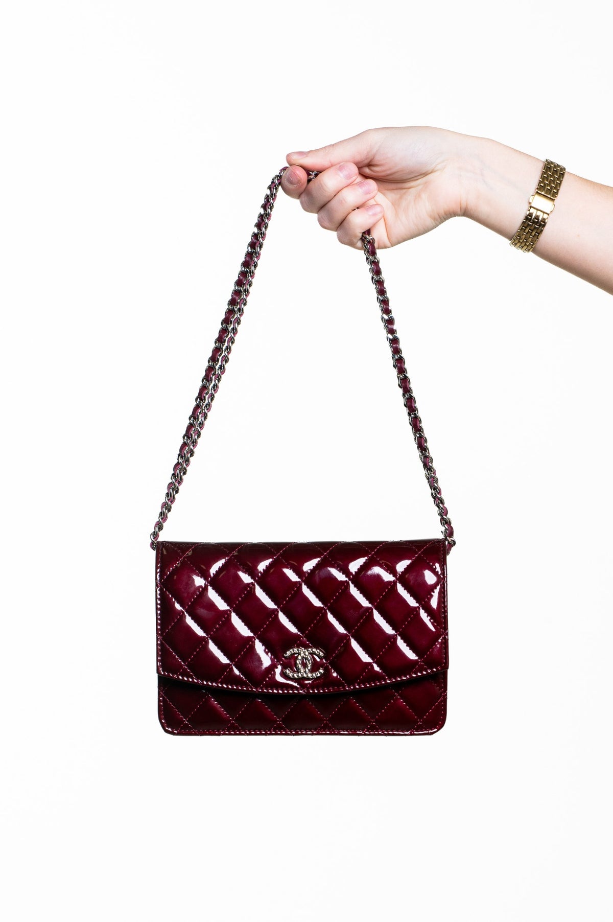 Burgundy Patent Brilliant Wallet On Chain