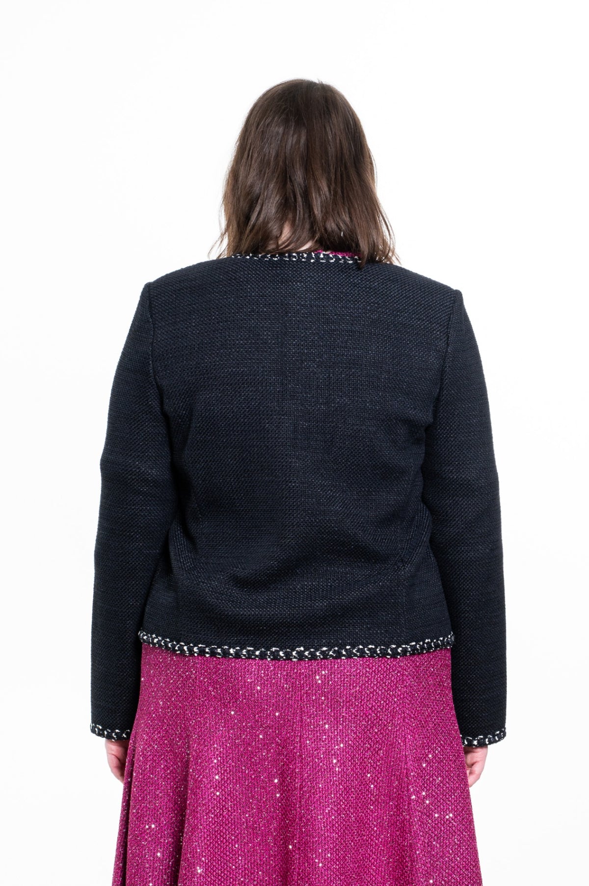 Black Modern Ribbon Tweed Knit Jacket