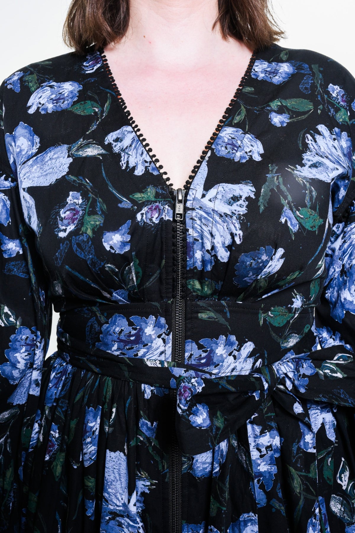 Black with blue floral pattern Midi Dress
