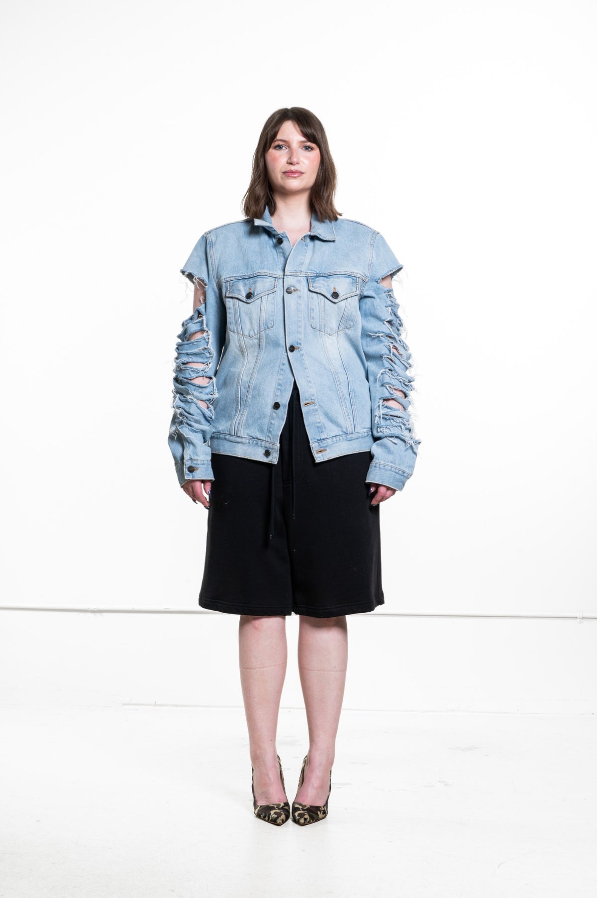 Light blue Ripped Sleeves Denim Jacket