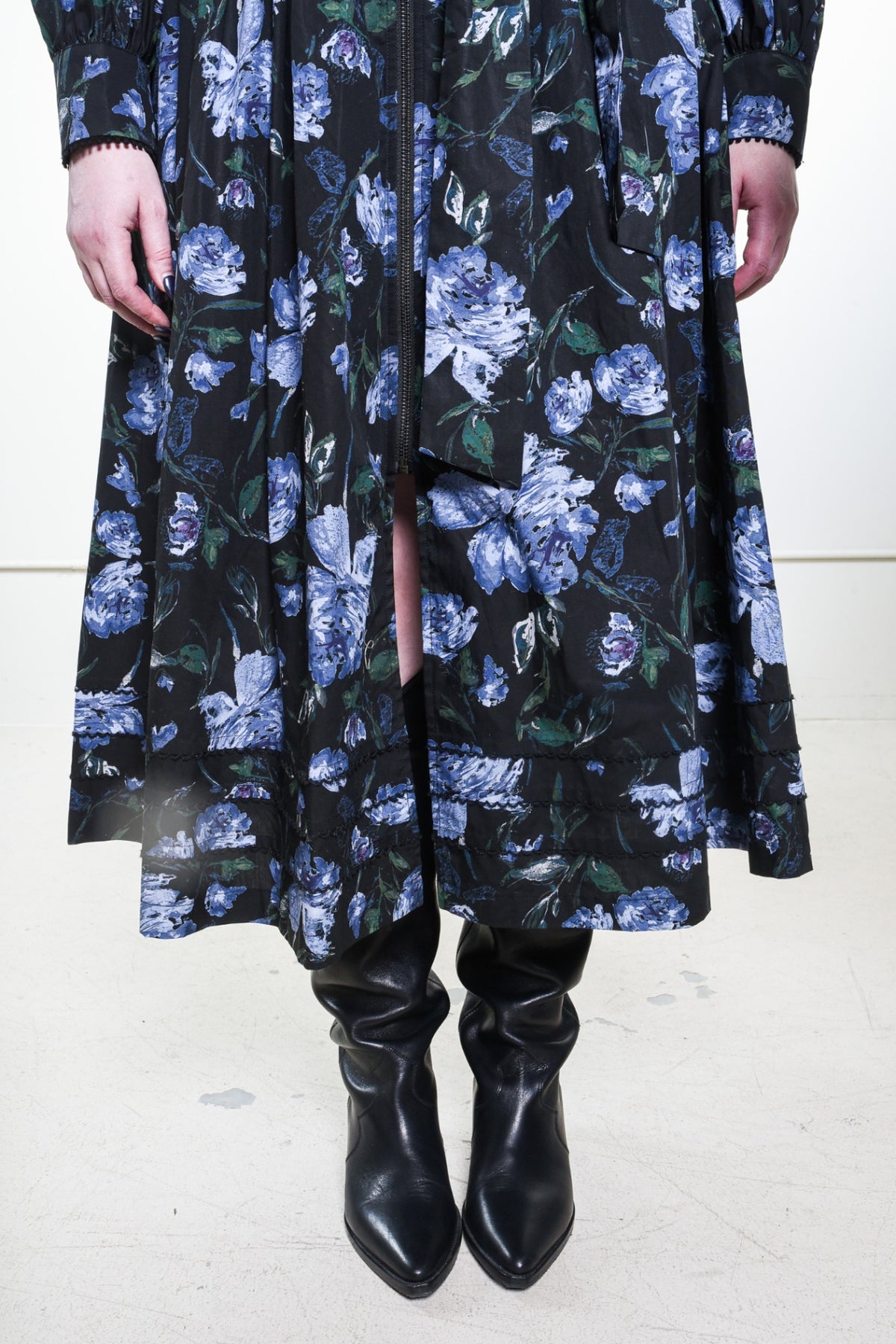 Black with blue floral pattern Midi Dress