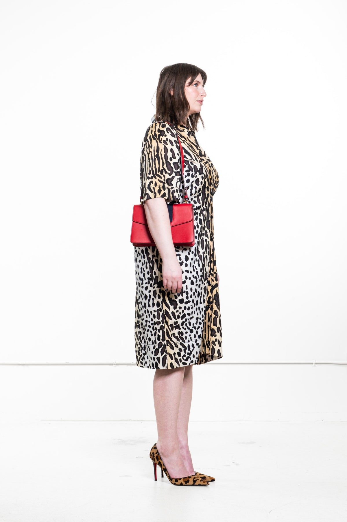 Beige and Black Animal Print Shirt Dress