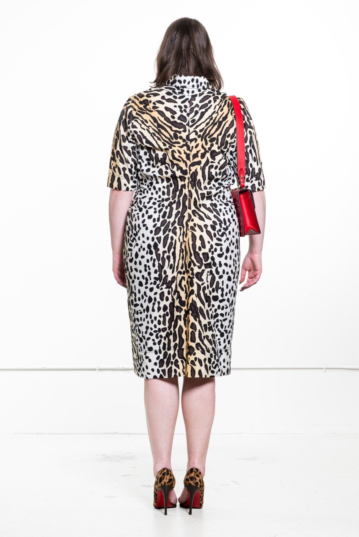 Beige and Black Animal Print Shirt Dress