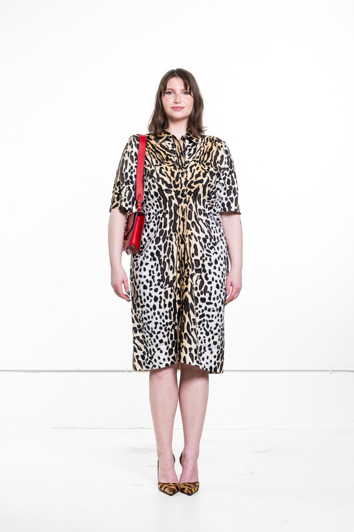Beige and Black Animal Print Shirt Dress