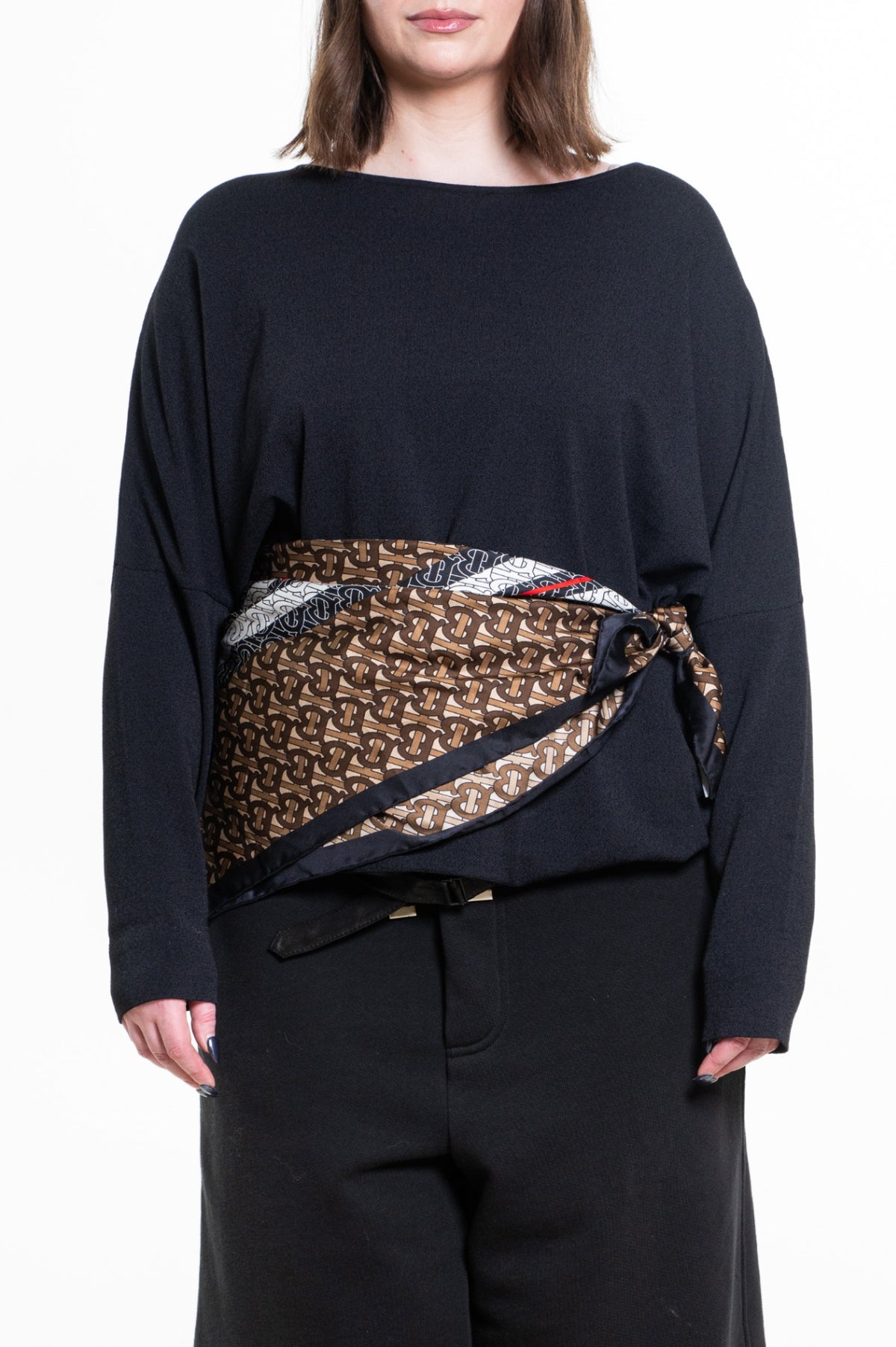 Bridle Brown TB Monogram and Icon-Striped Scarf