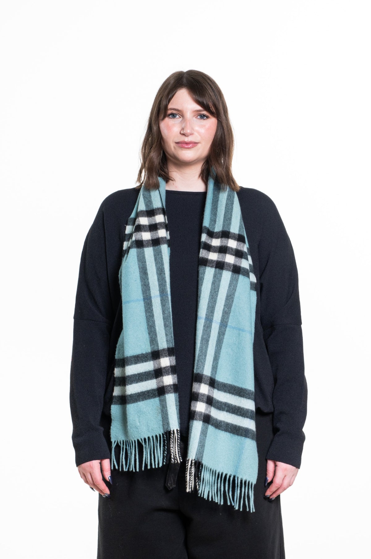 Teal Check Cashmere Scarf