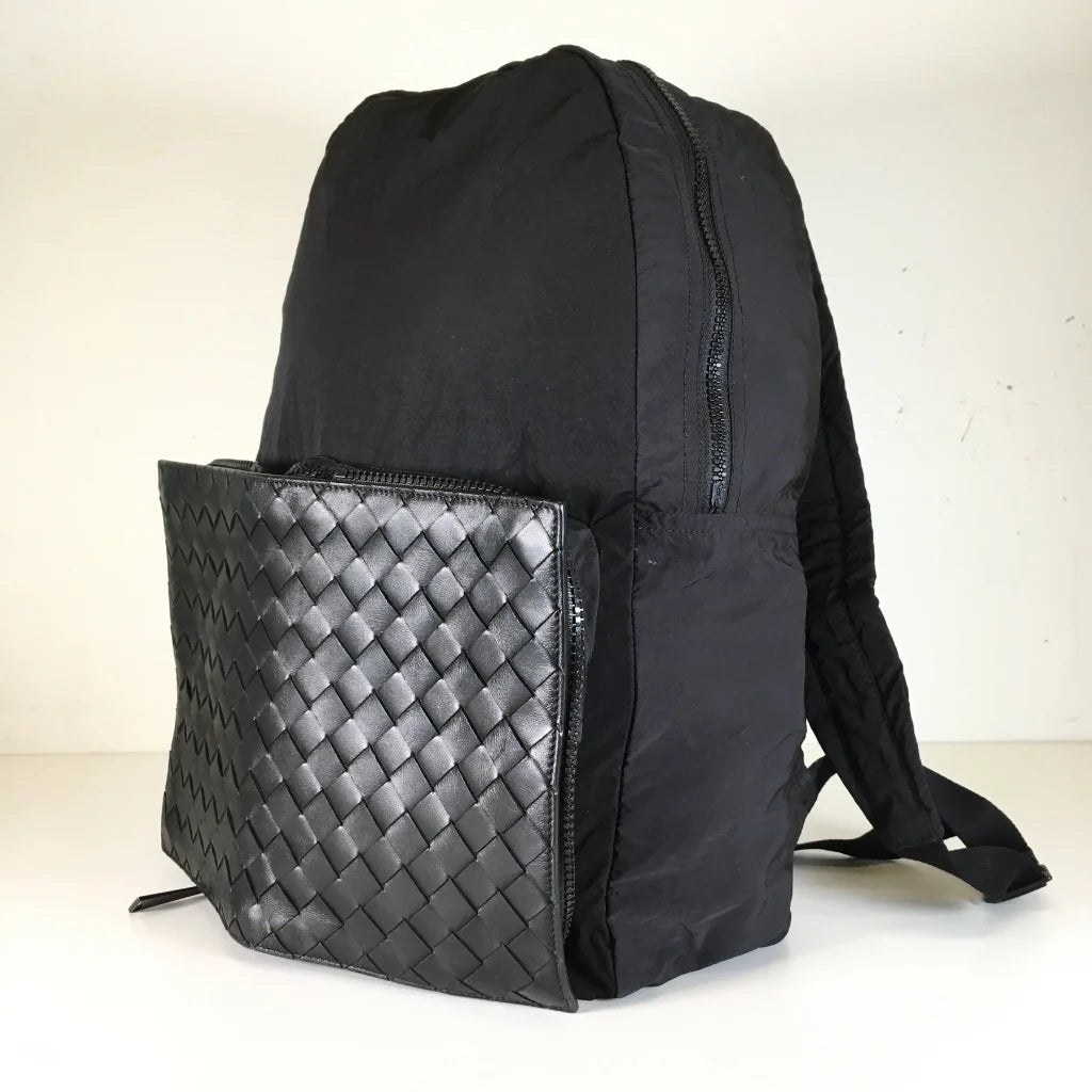 Black Intrecciato Foldable Backpack