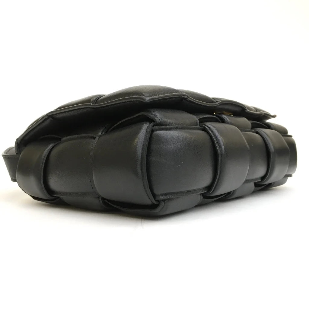 Black Leather Padded Cassette Crossbody Bag