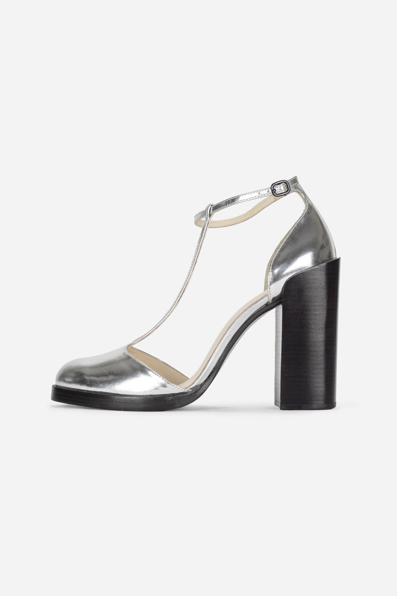 Augustine T-Strap Silver Pump