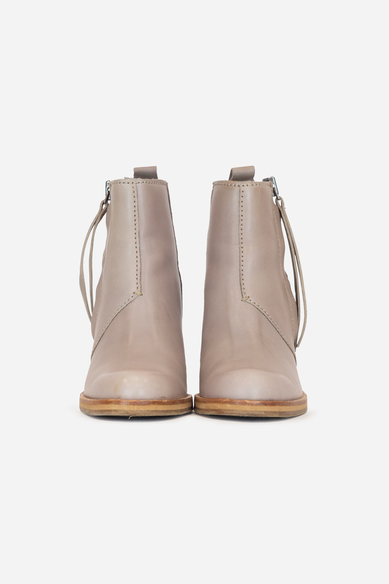 Beige Heeled Leather Boots