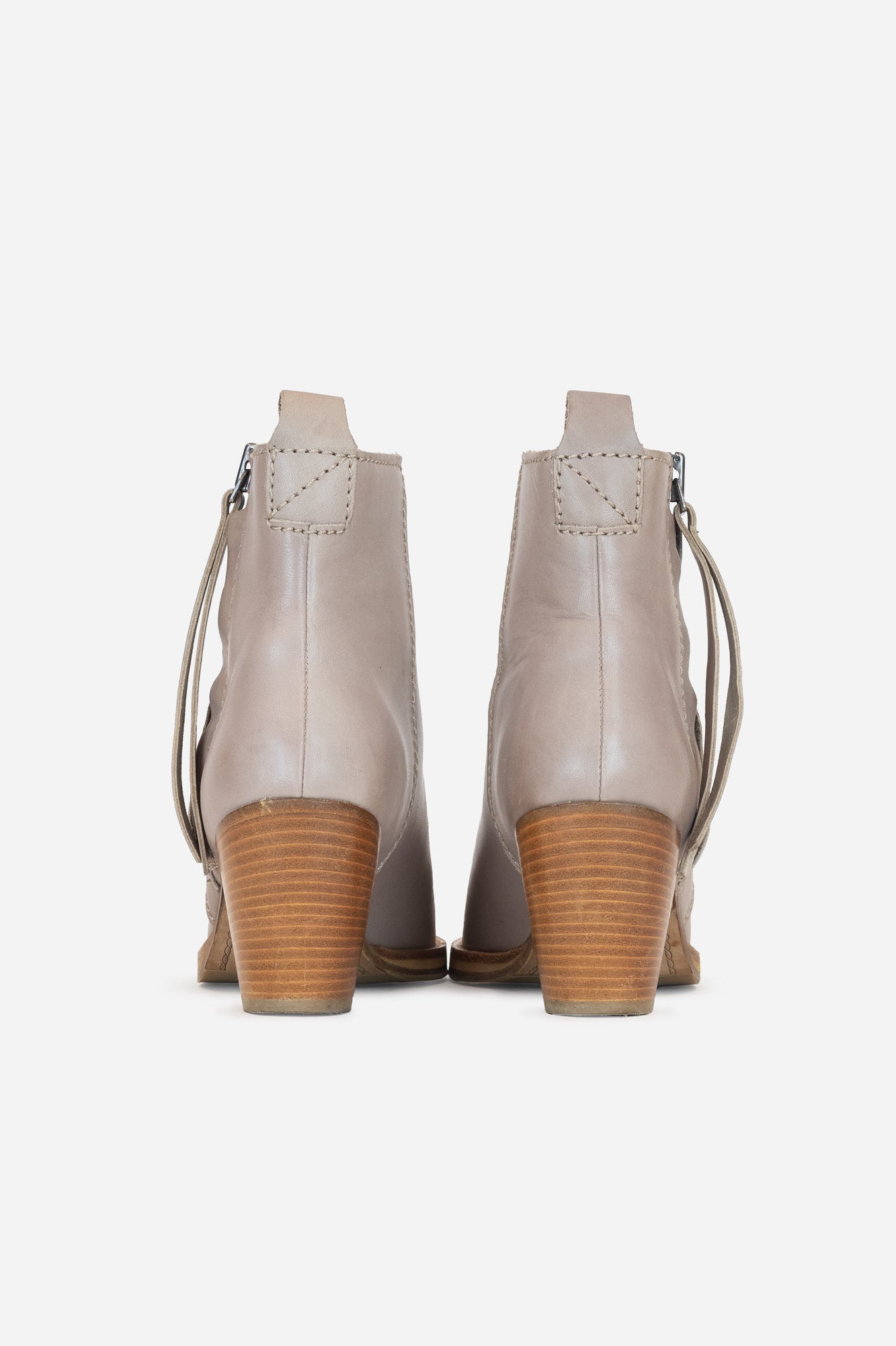 Beige Heeled Leather Boots