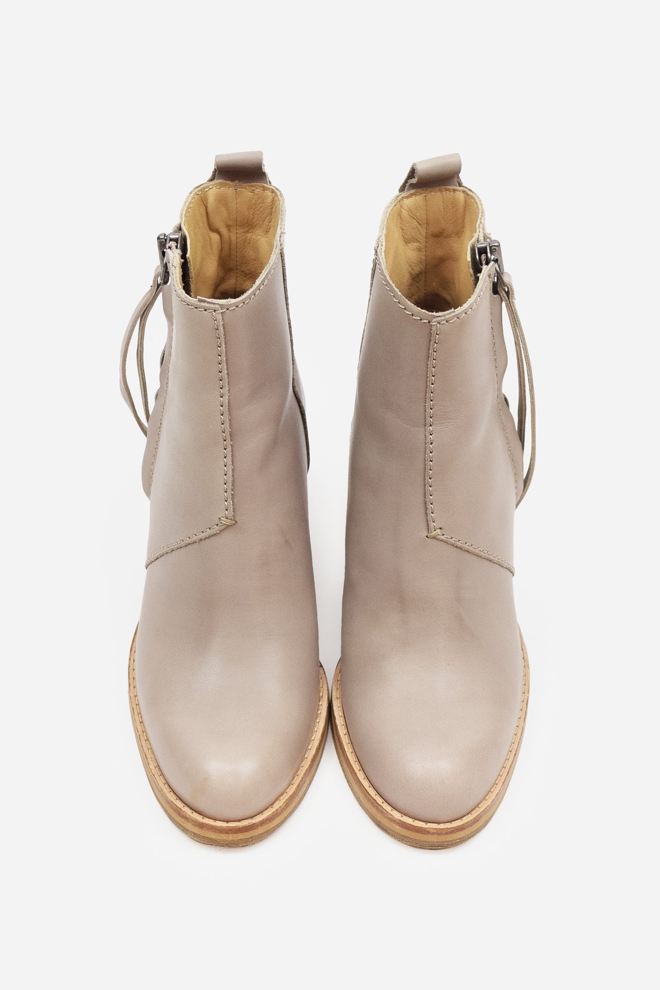 Beige Heeled Leather Boots