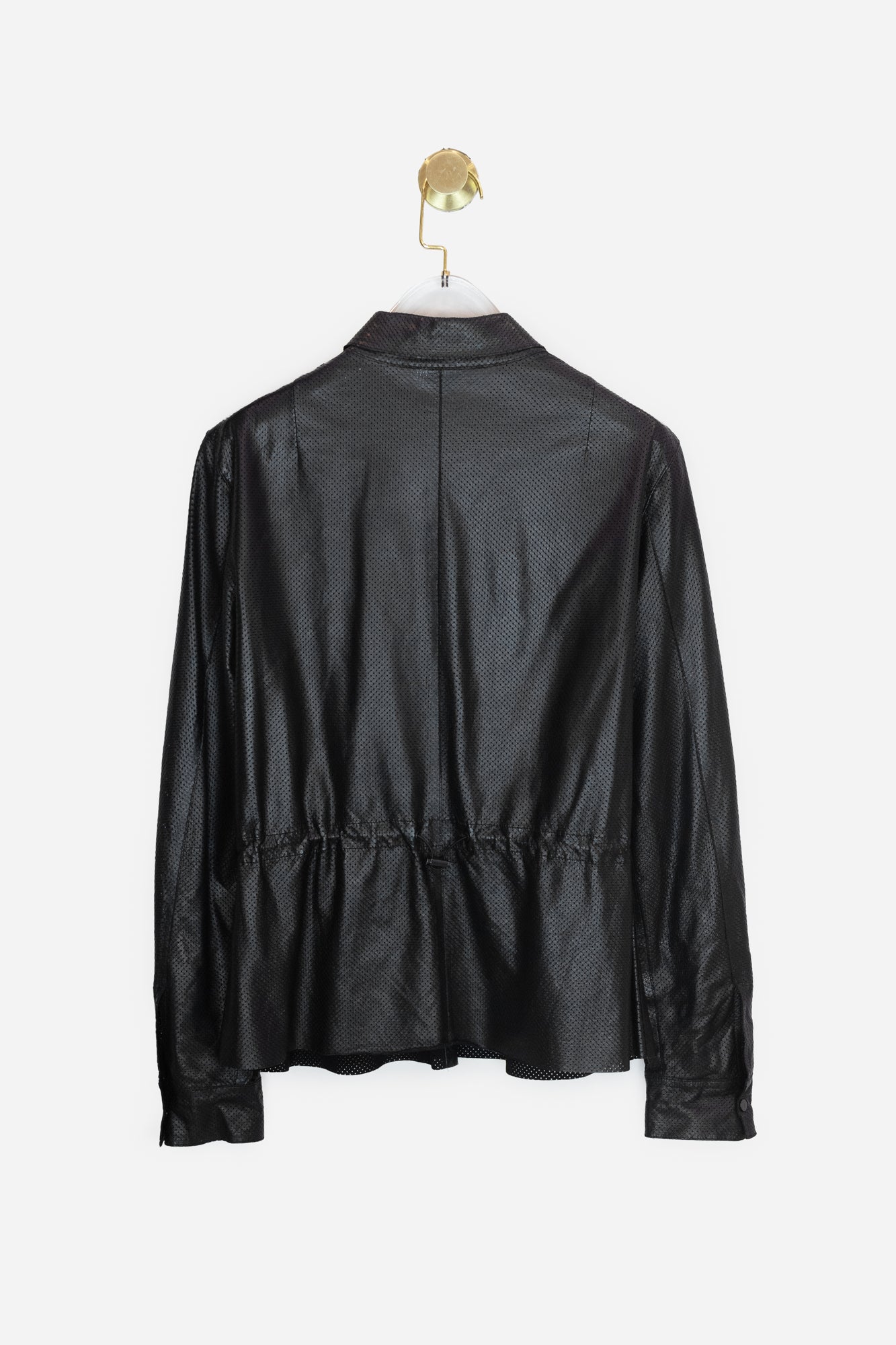 Black Perforated Lamb Leather Cinched Blouse