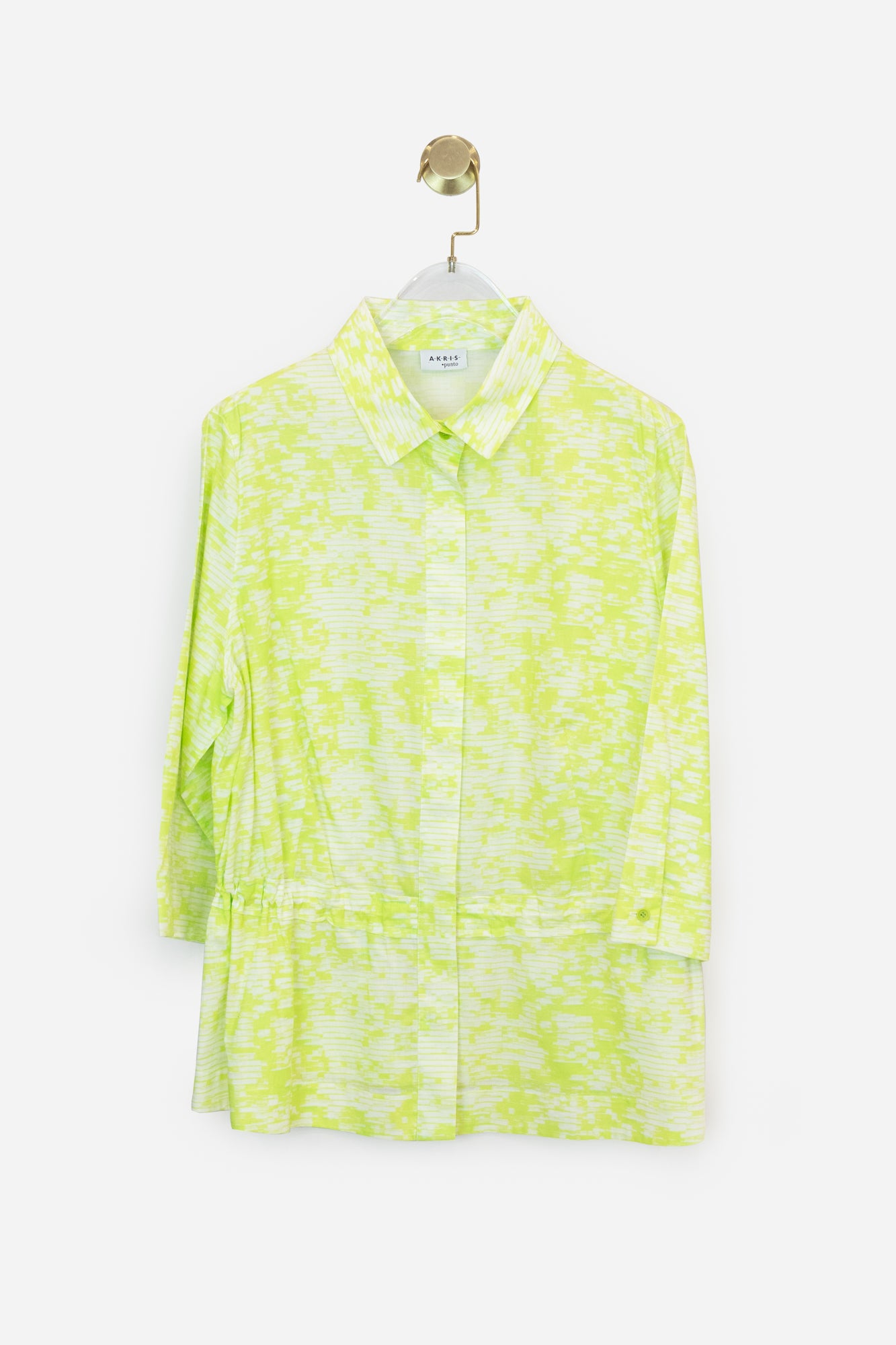 Lime Green And White Pattern Button-Up With Synch Waist