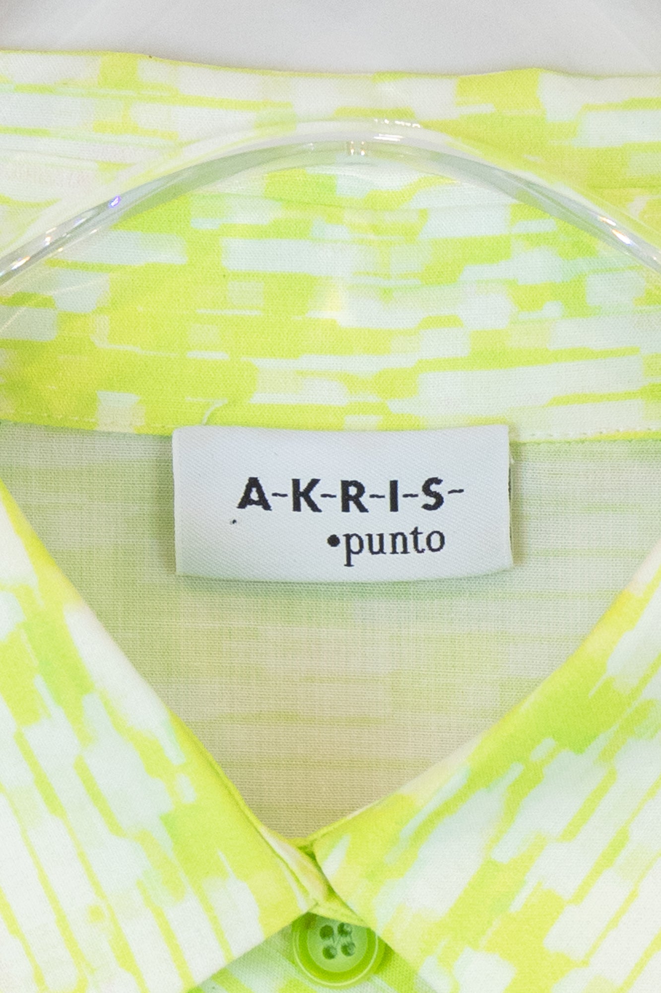 Lime Green And White Pattern Button-Up With Synch Waist