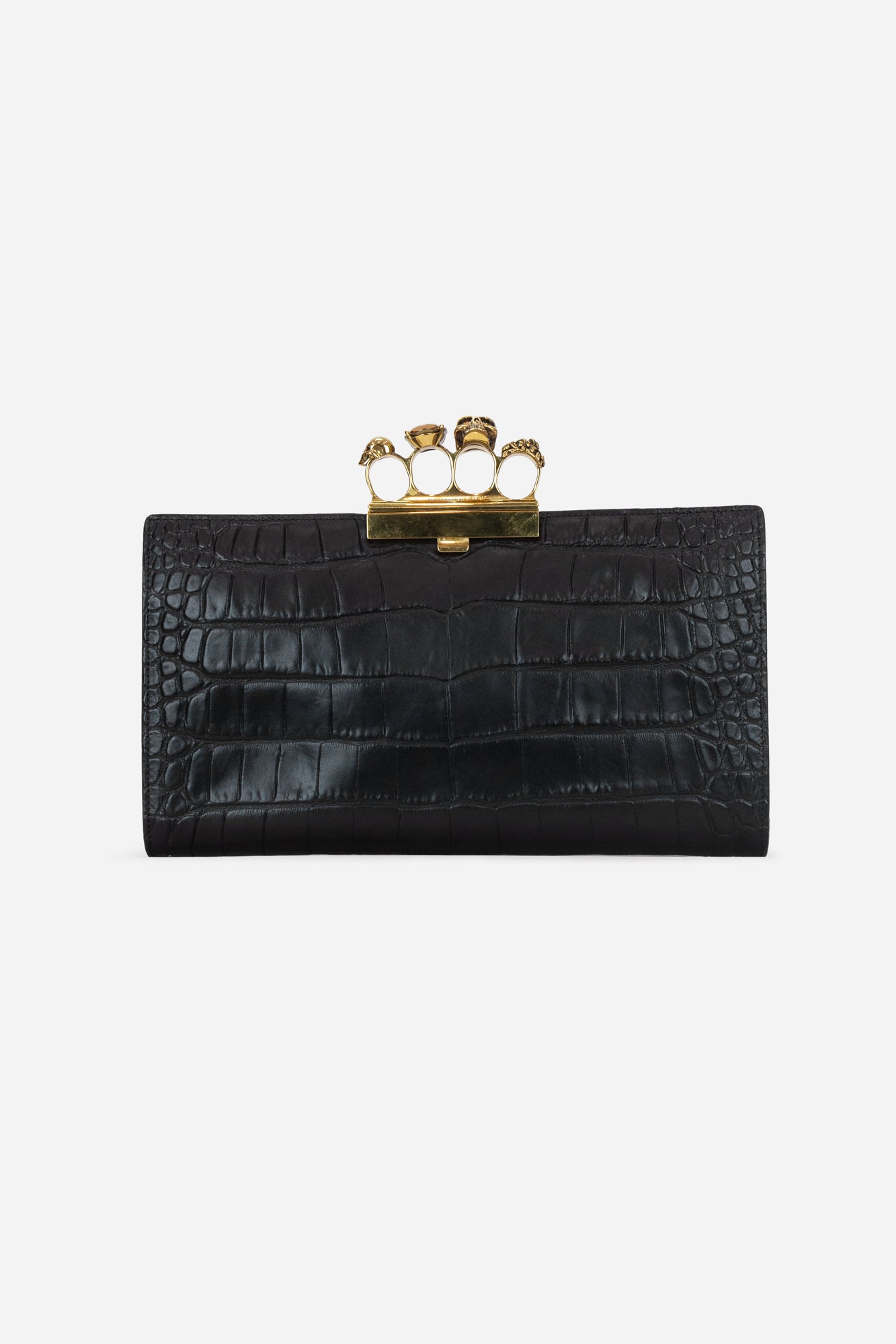 Black Aligator Clutch With Gold Nuckle Jems