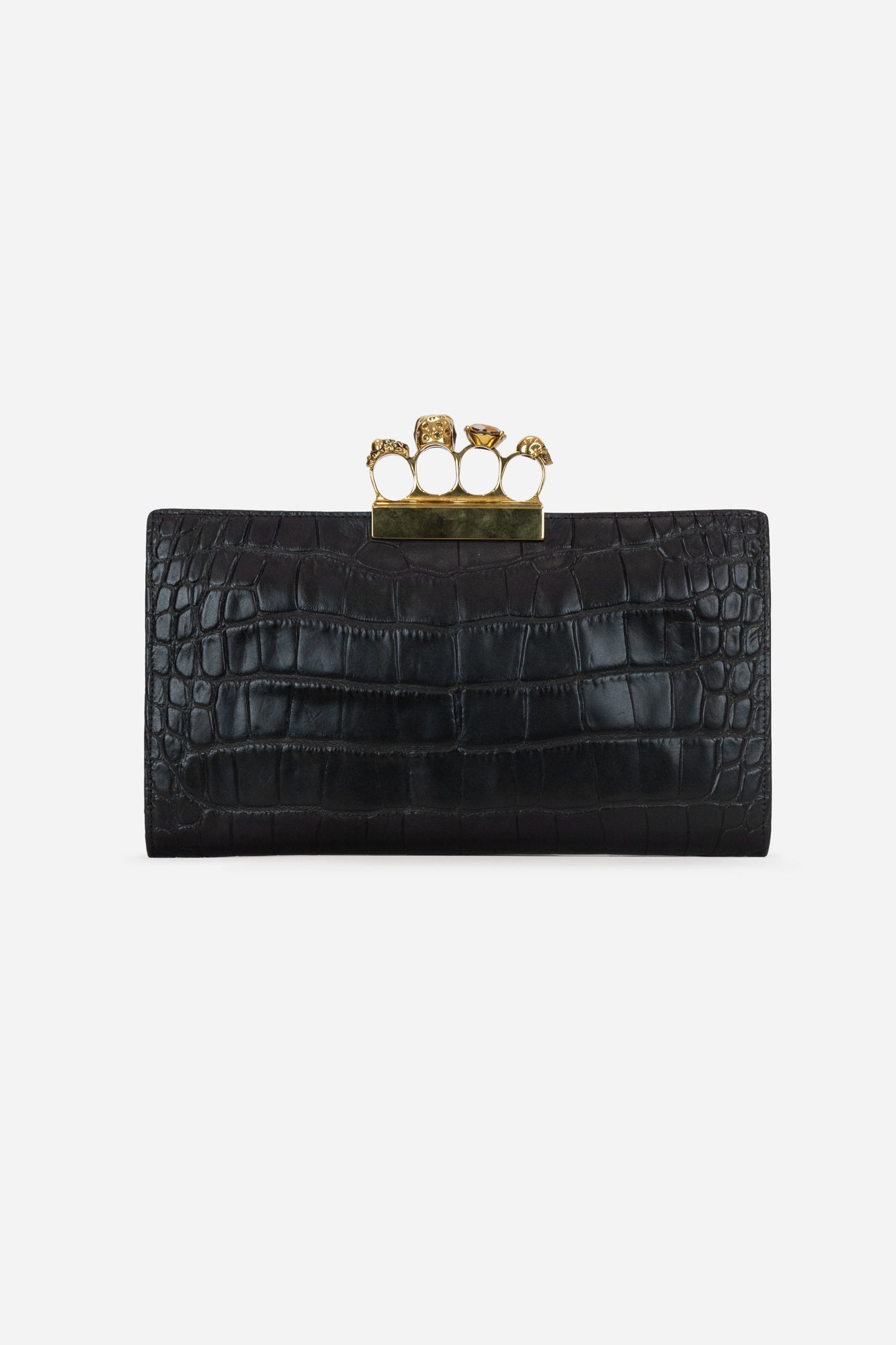 Black Aligator Clutch With Gold Nuckle Jems