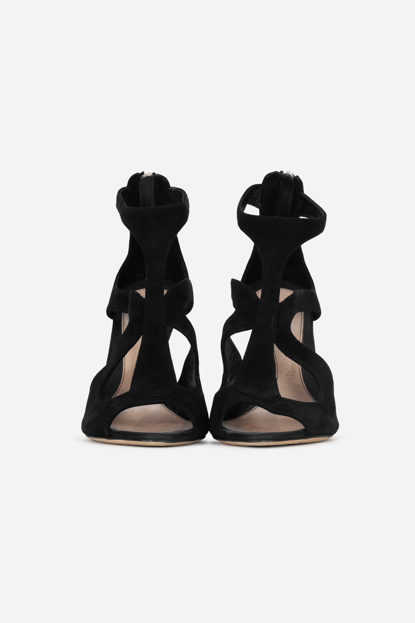 Black Suede Curved Cutout Heels