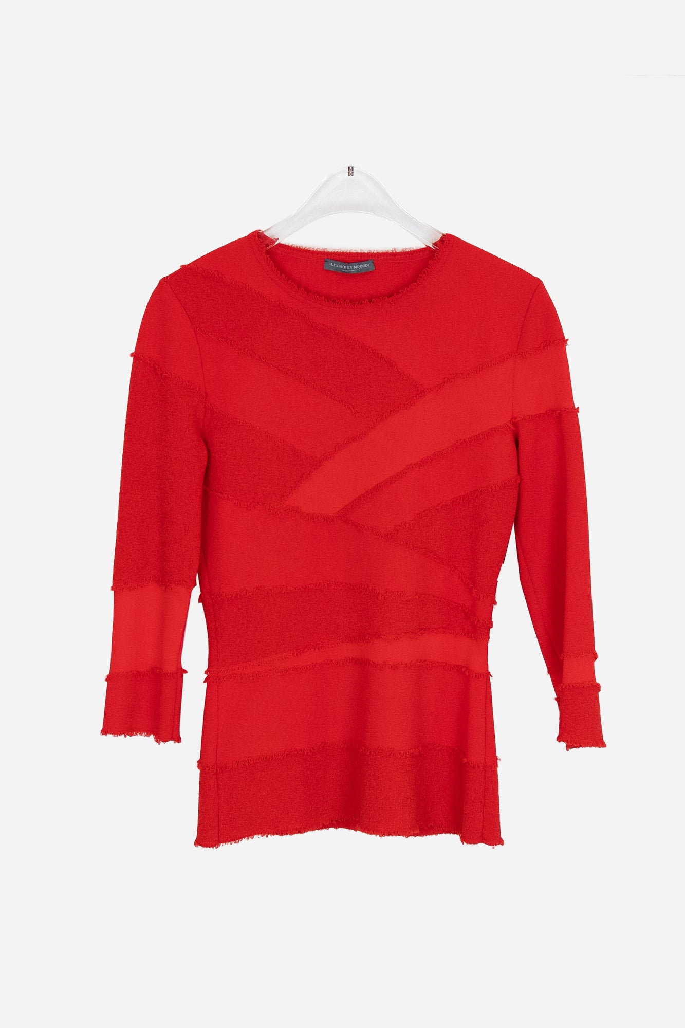Red Crew Neck Knit Distressed Top