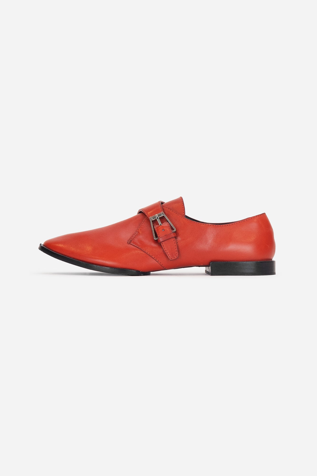 Red Leather Silver Buckle Loafer