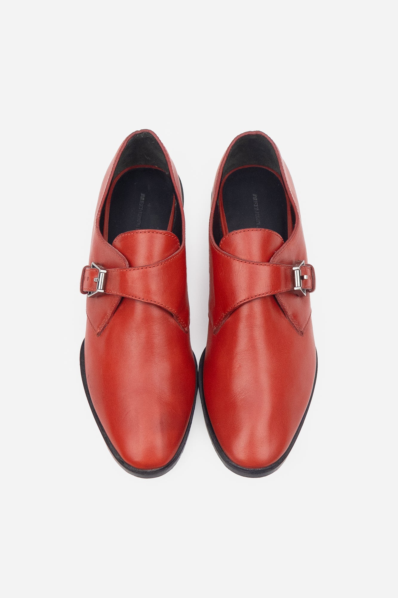 Red Leather Silver Buckle Loafer