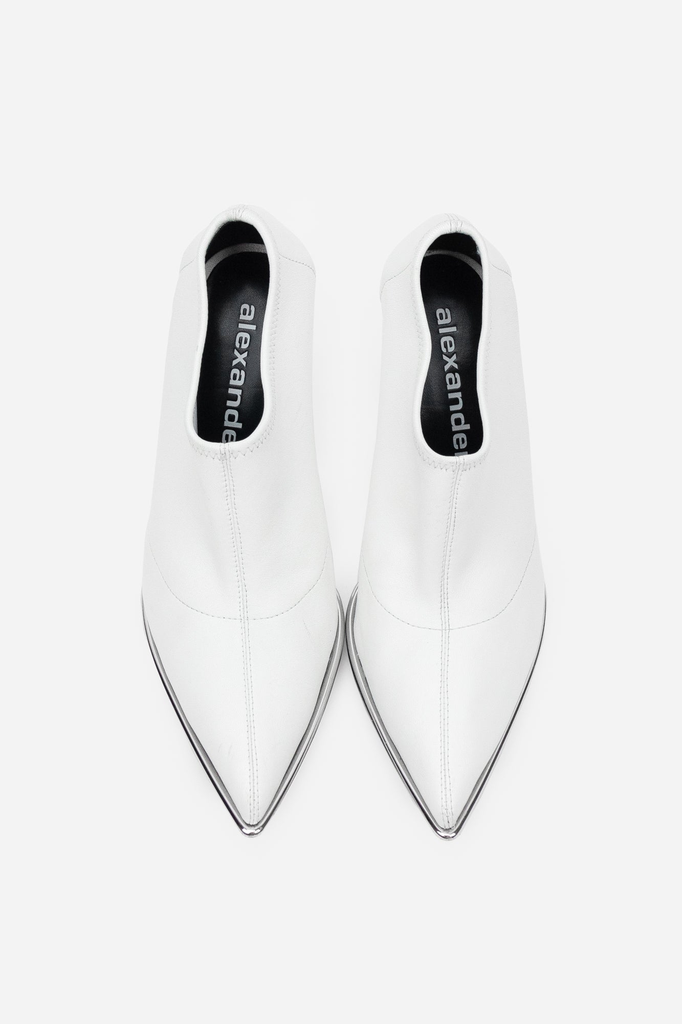 White Leather Pointed Toe Booties