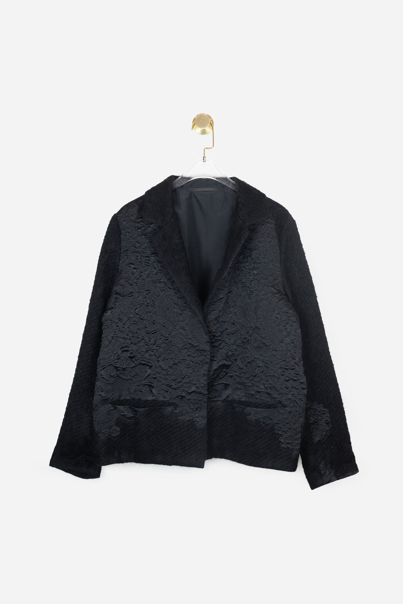 Black Lace Embossed Button Up Blazer