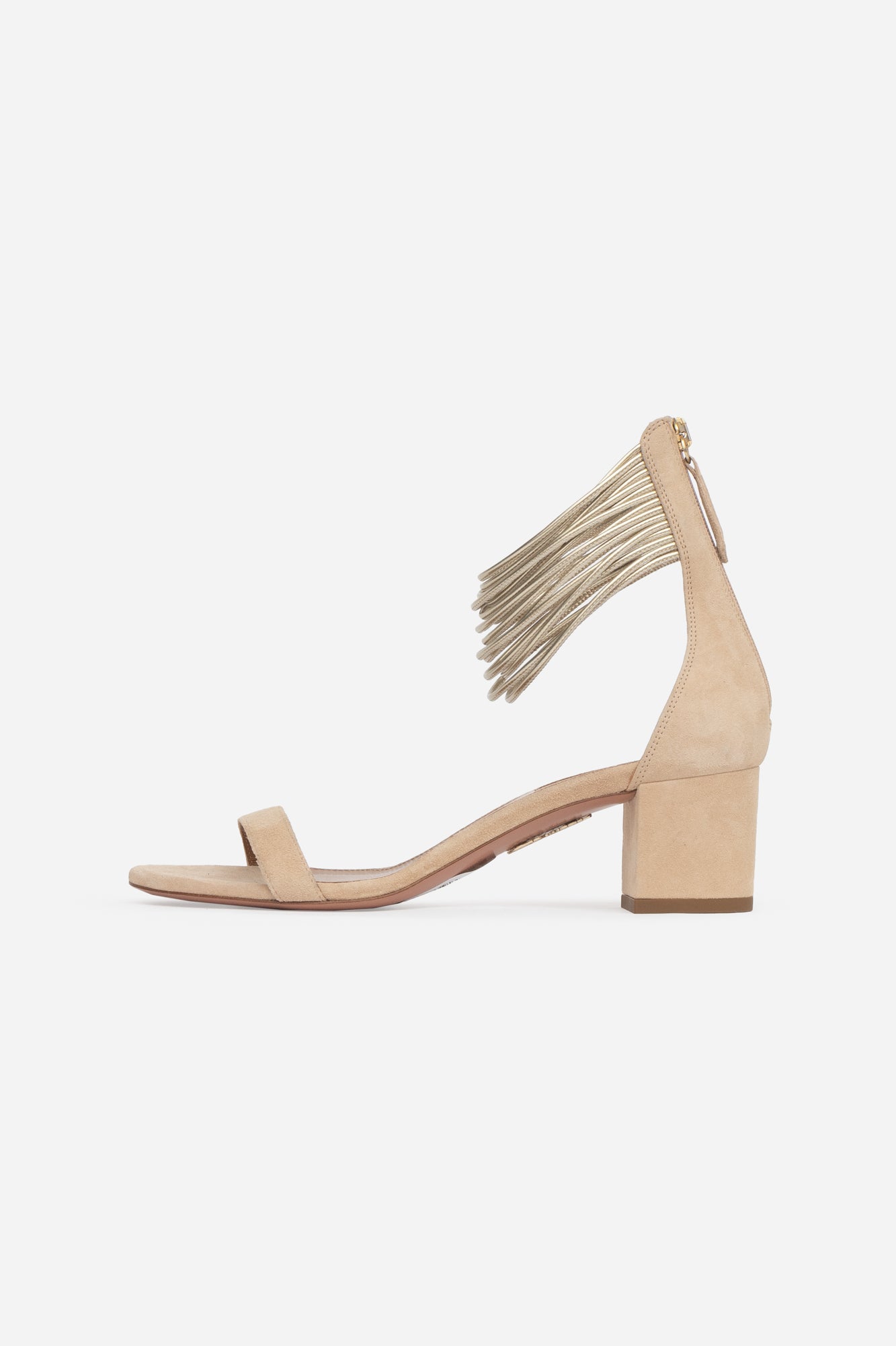 Beige Suede Silver Strappy Ankle Pump