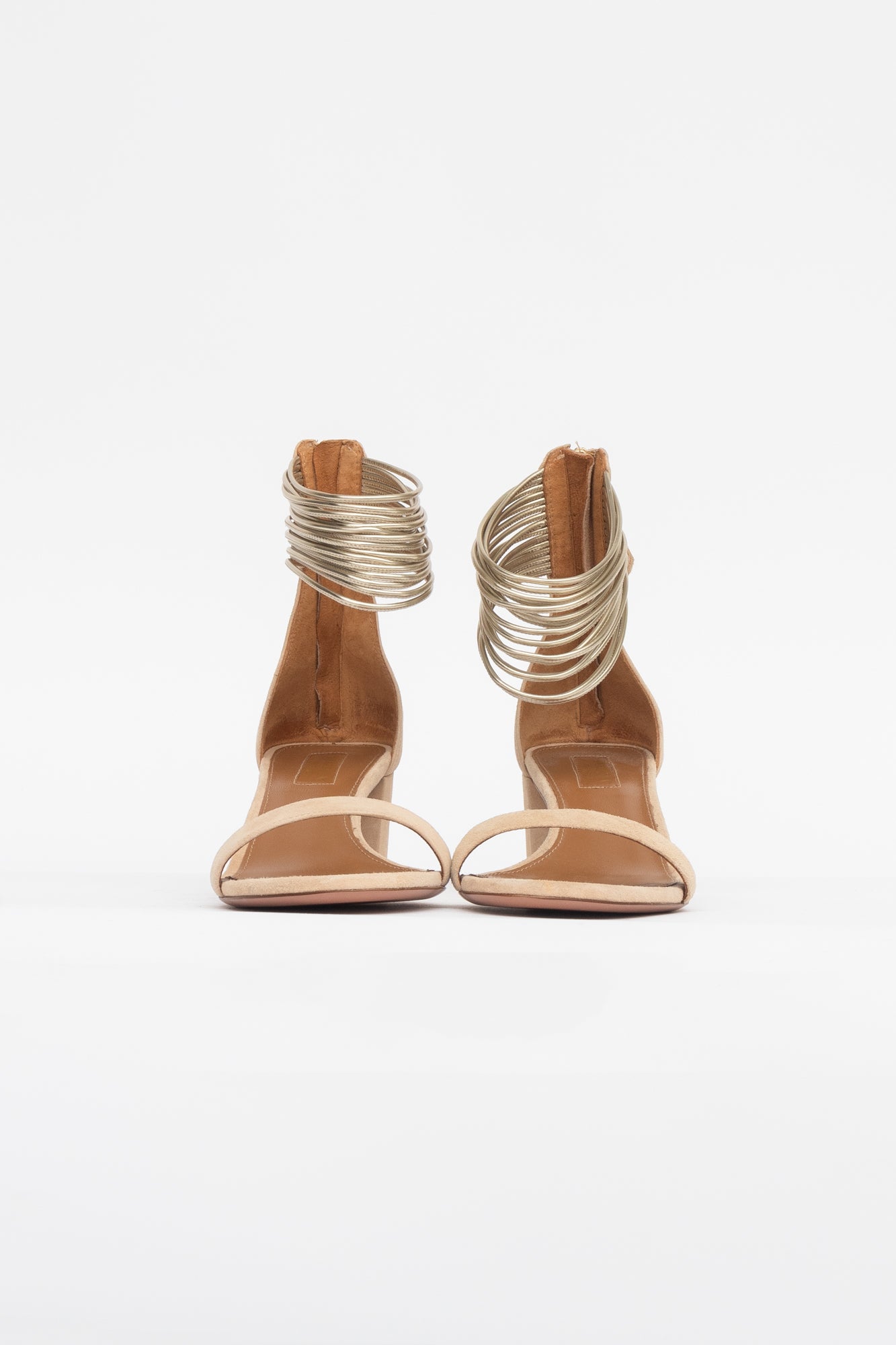 Beige Suede Silver Strappy Ankle Pump