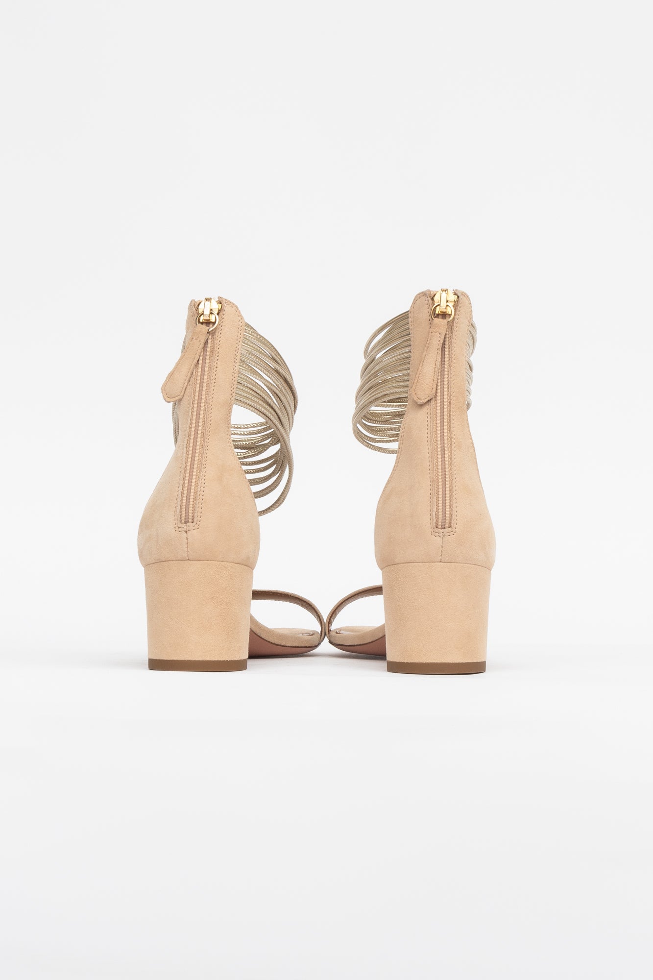 Beige Suede Silver Strappy Ankle Pump