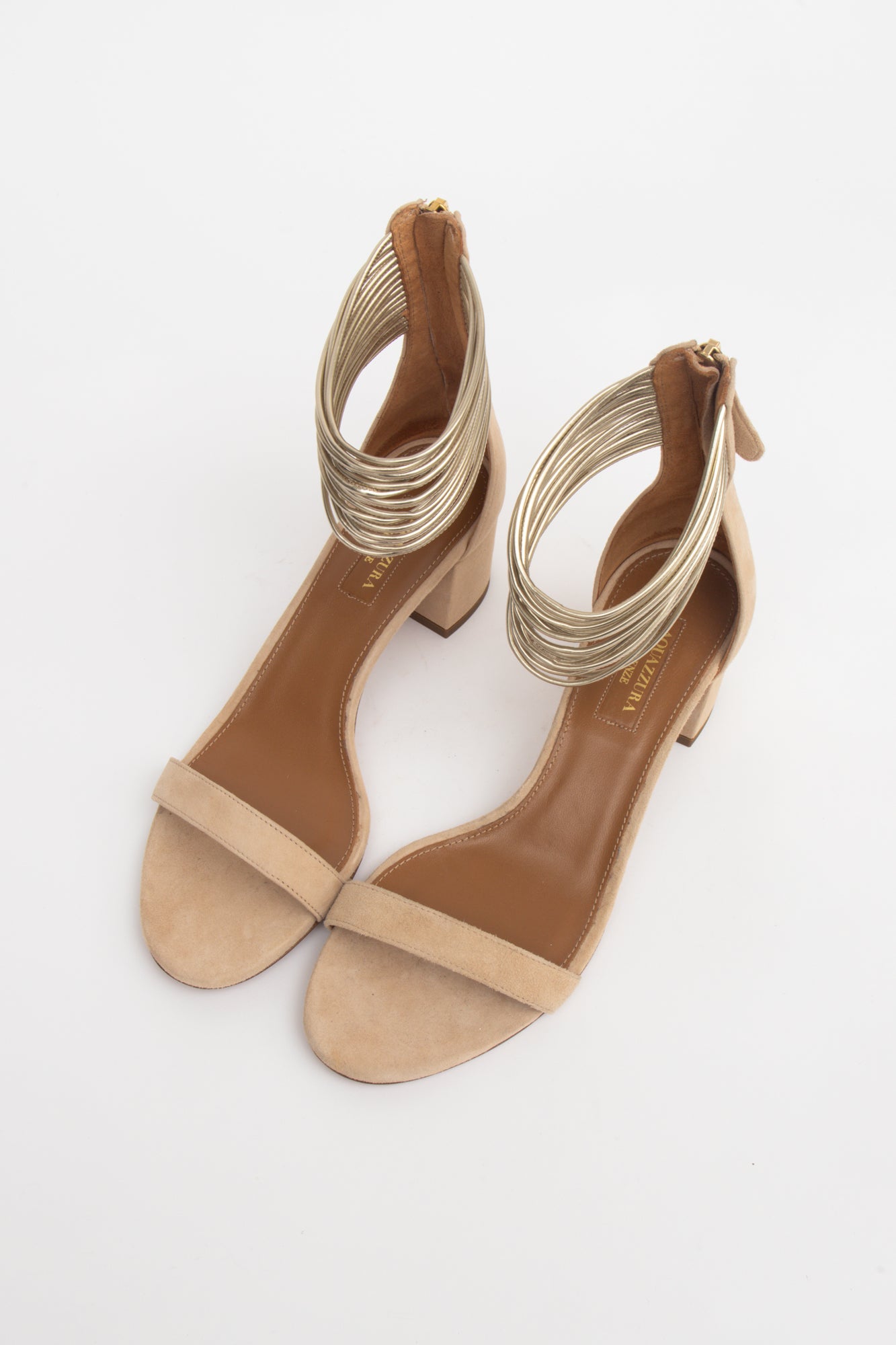 Beige Suede Silver Strappy Ankle Pump