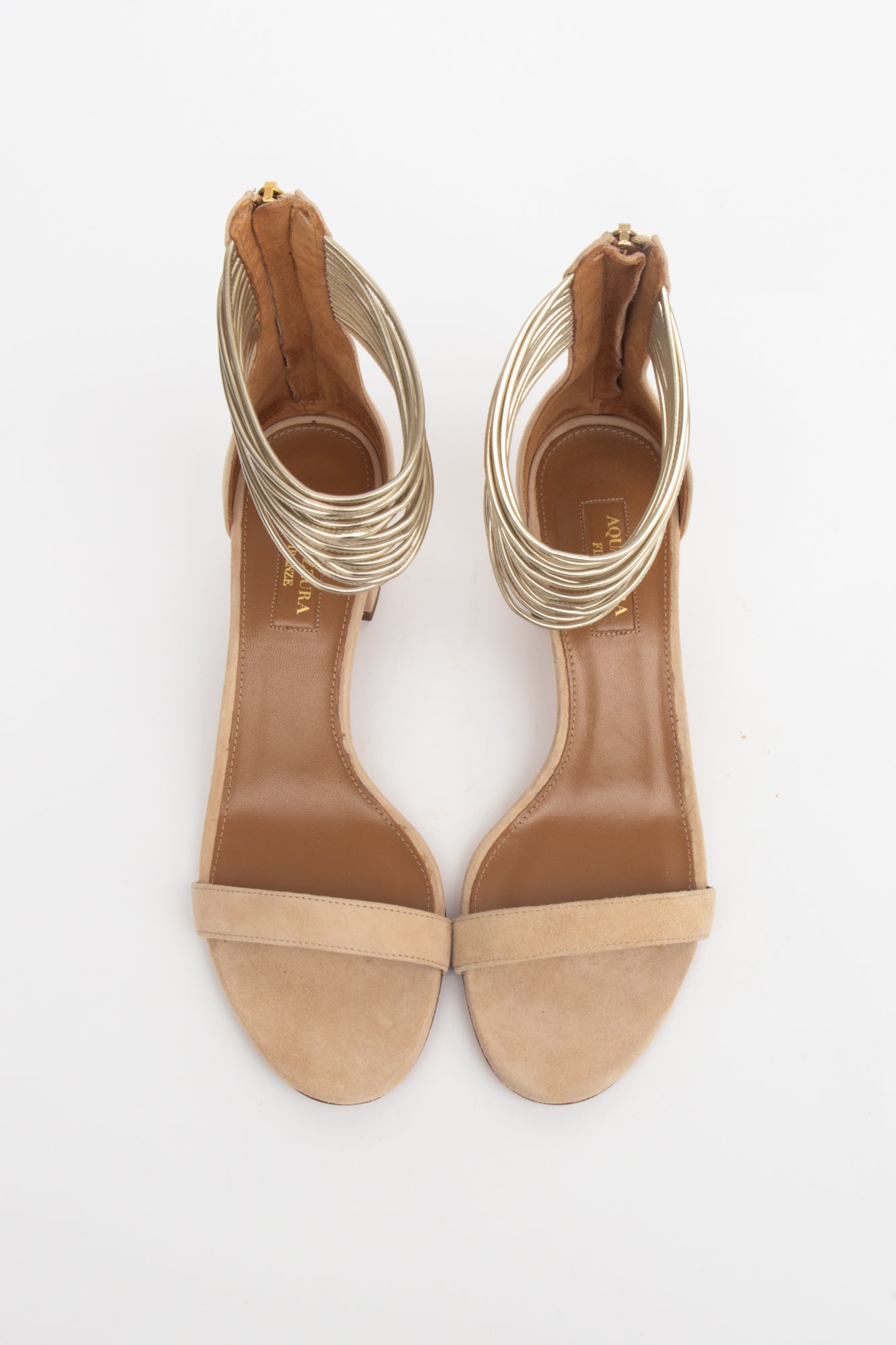 Beige Suede Silver Strappy Ankle Pump