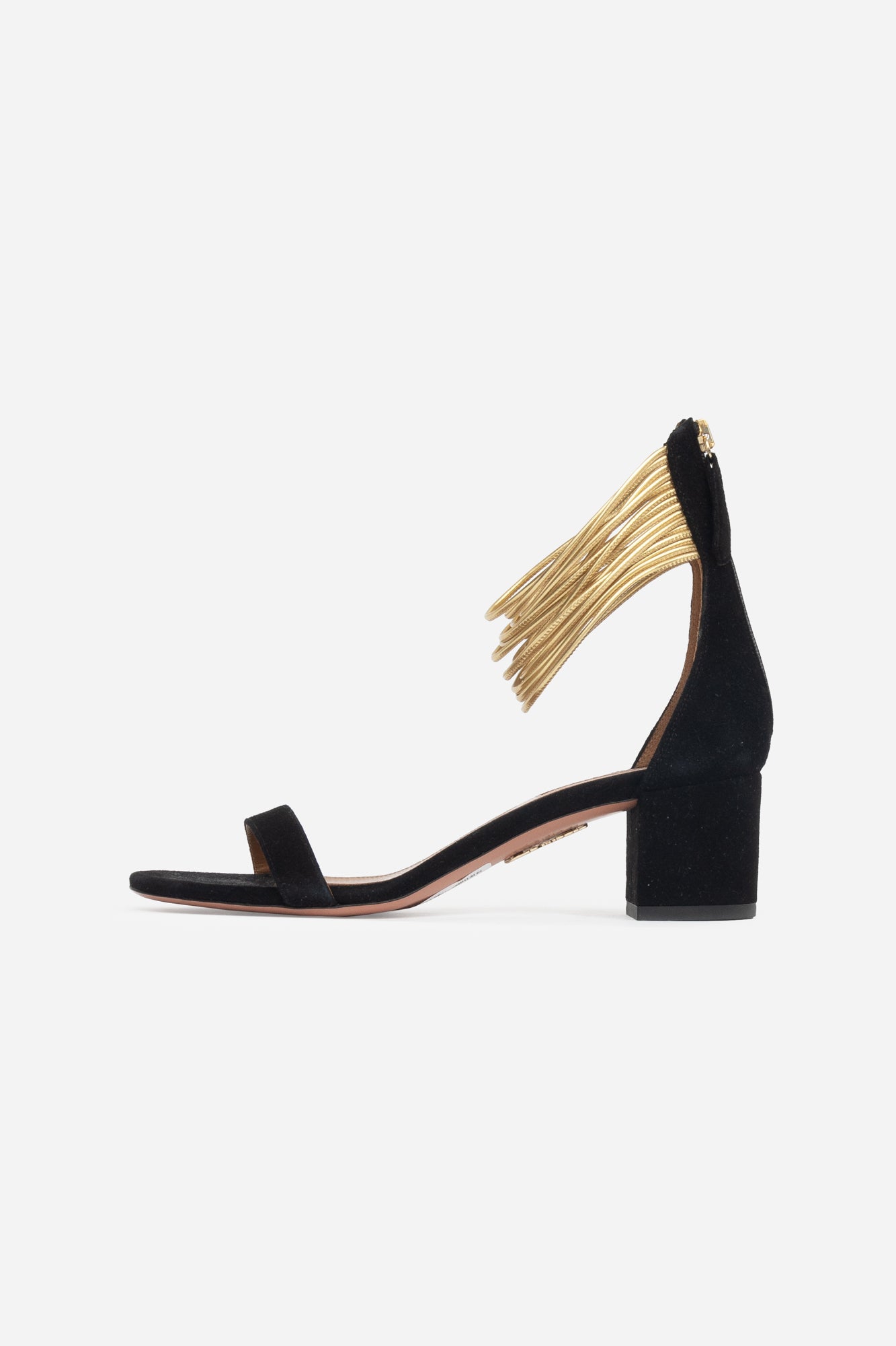 Black Suede Gold Ankle Strap Pump