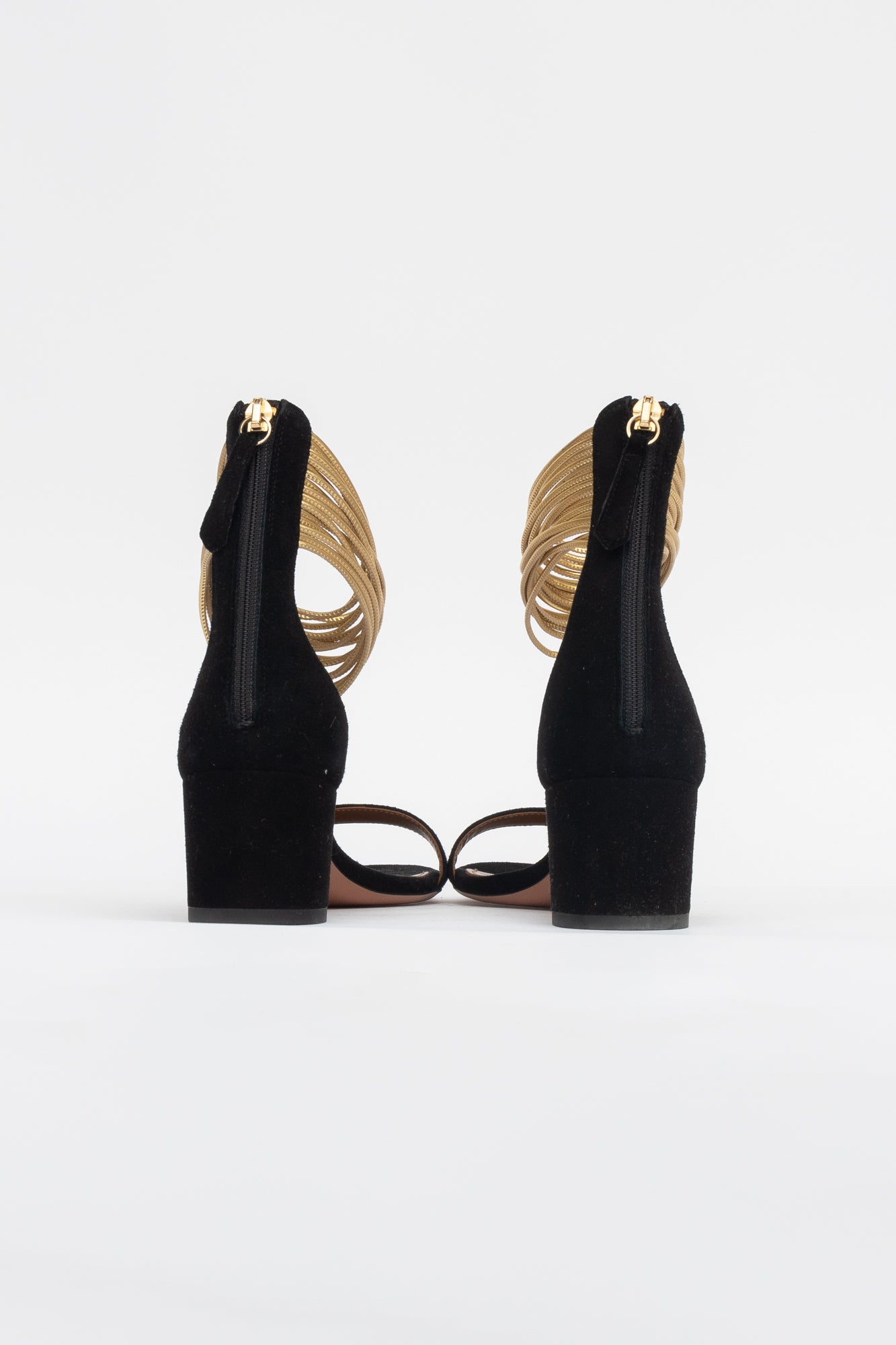 Black Suede Gold Ankle Strap Pump