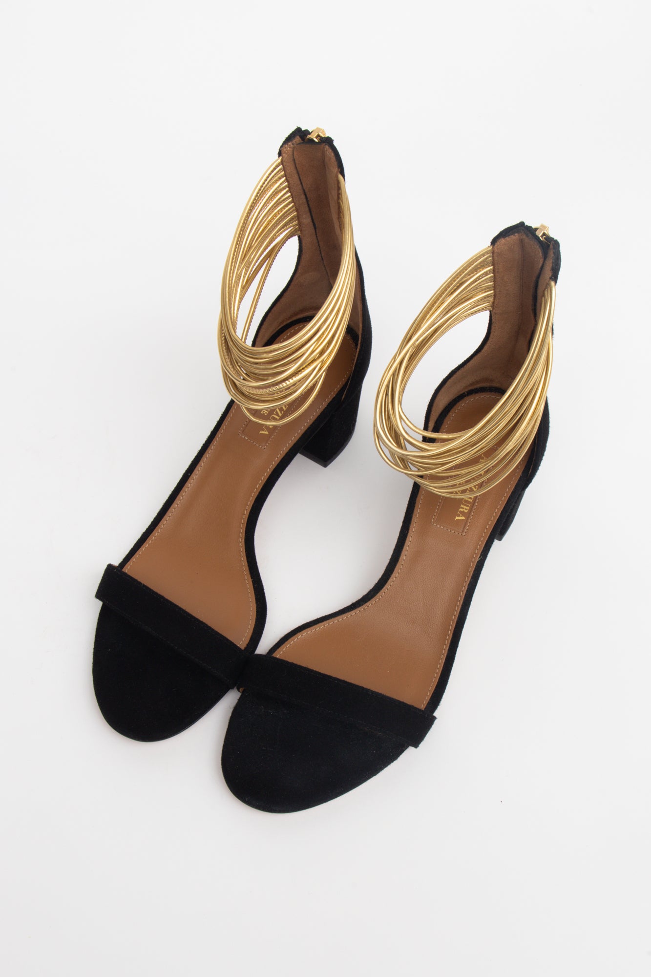 Black Suede Gold Ankle Strap Pump