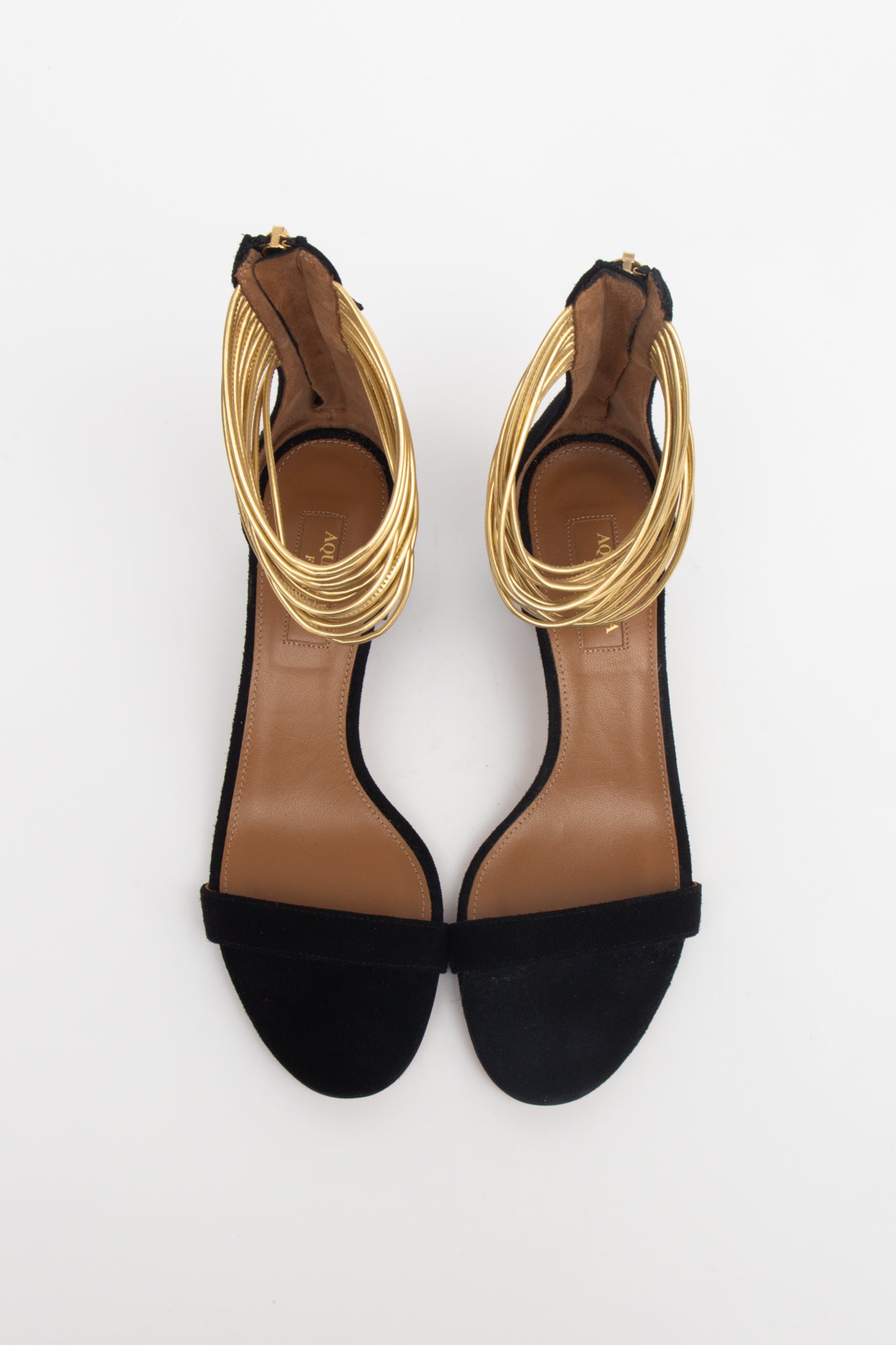 Black Suede Gold Ankle Strap Pump