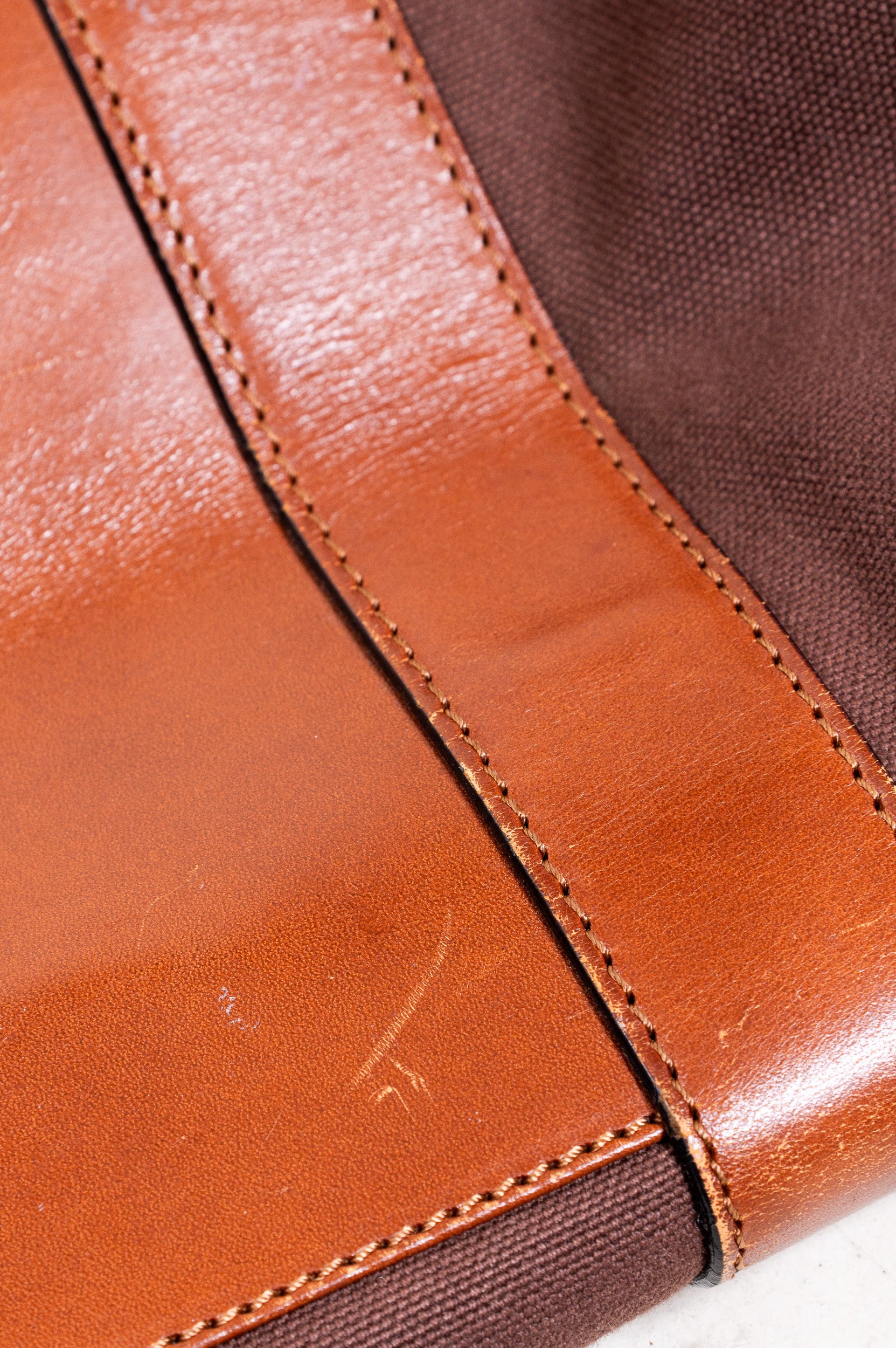 Extra Large Brown Canvas With Leather Detail Zipper Tote