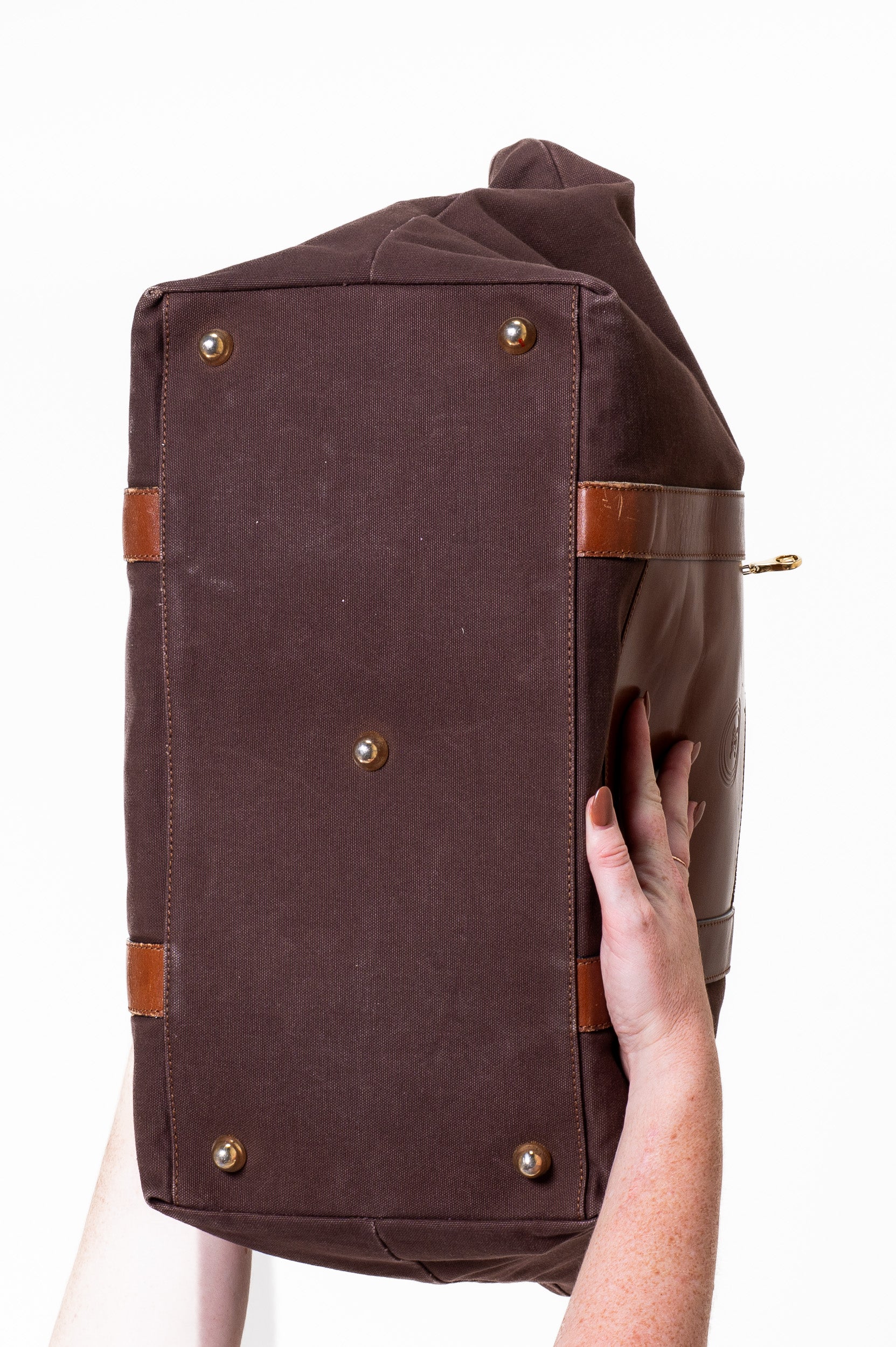 Extra Large Brown Canvas With Leather Detail Zipper Tote