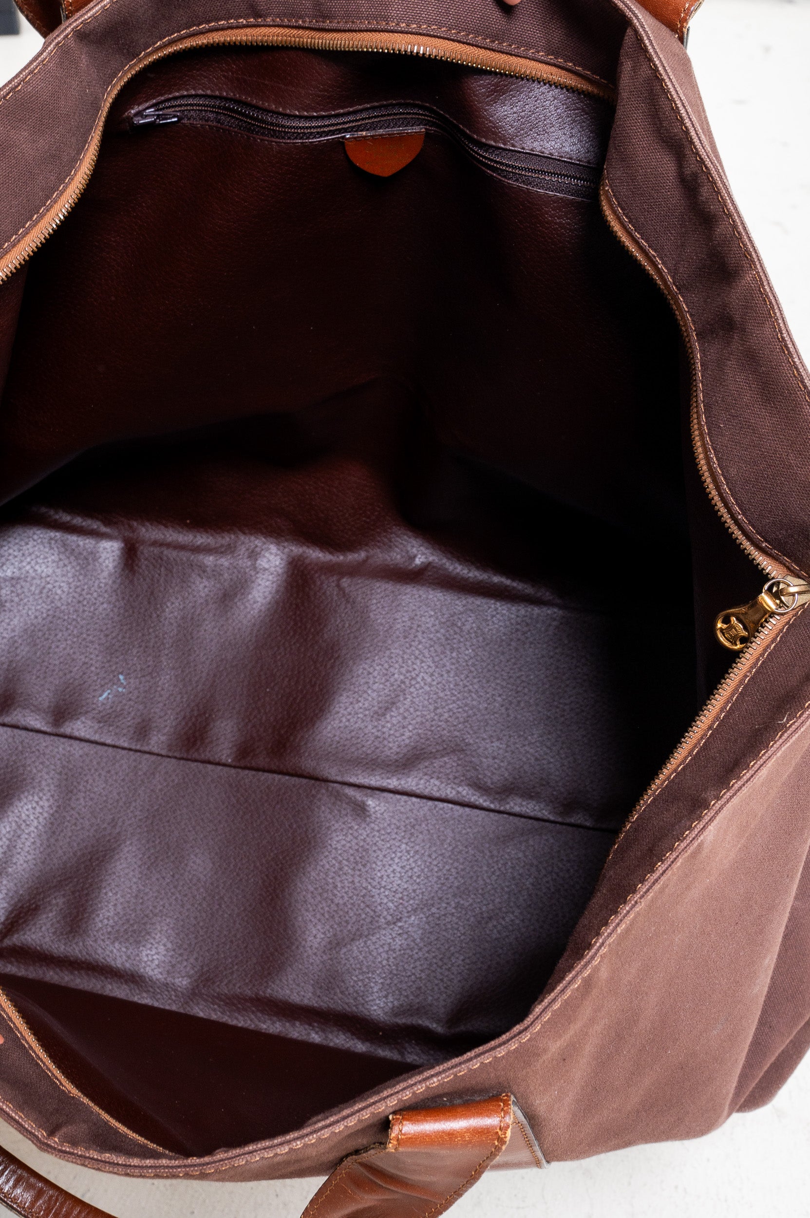 Extra Large Brown Canvas With Leather Detail Zipper Tote