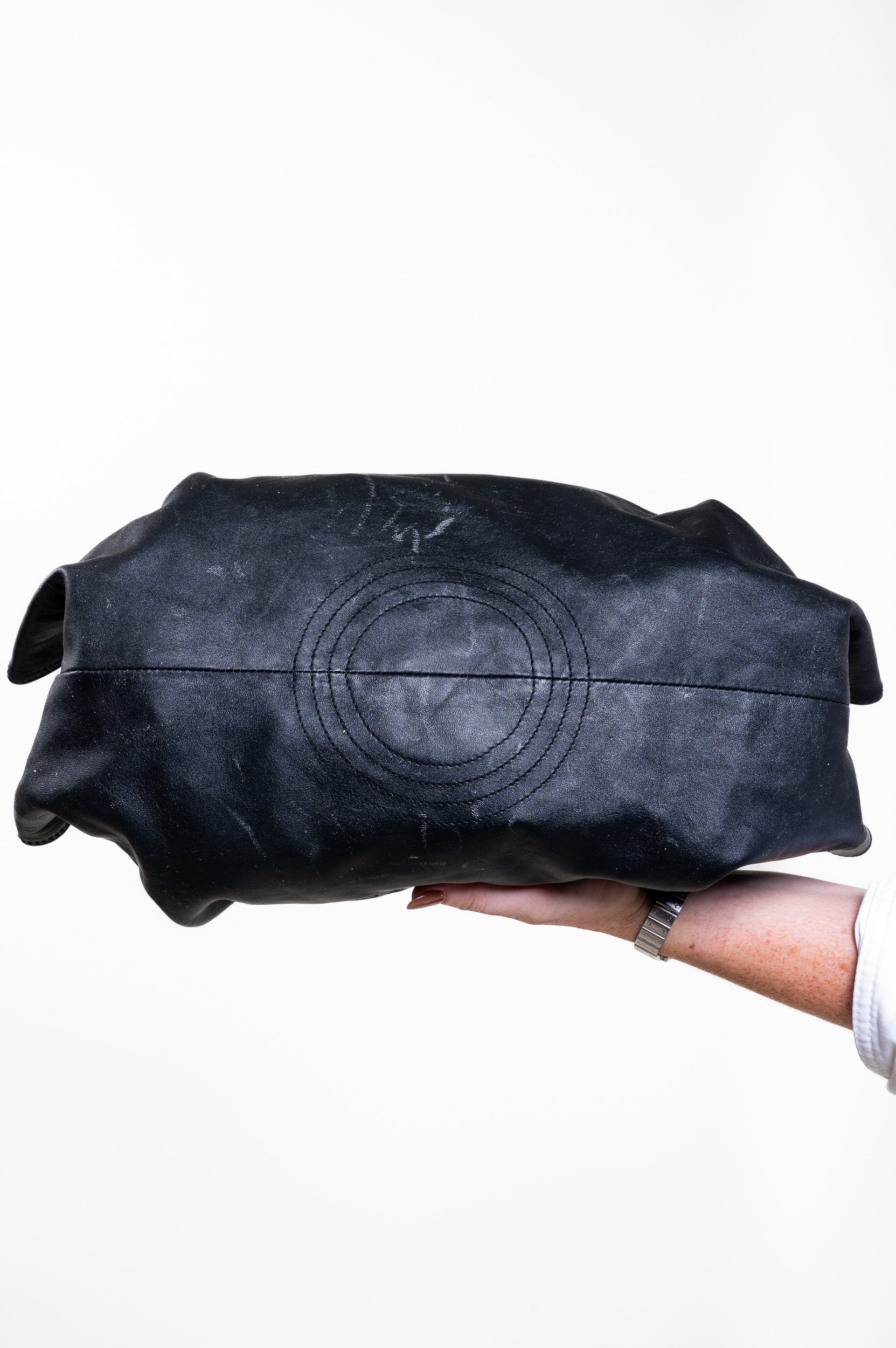Black Leather Metallic Napa Aire Bag