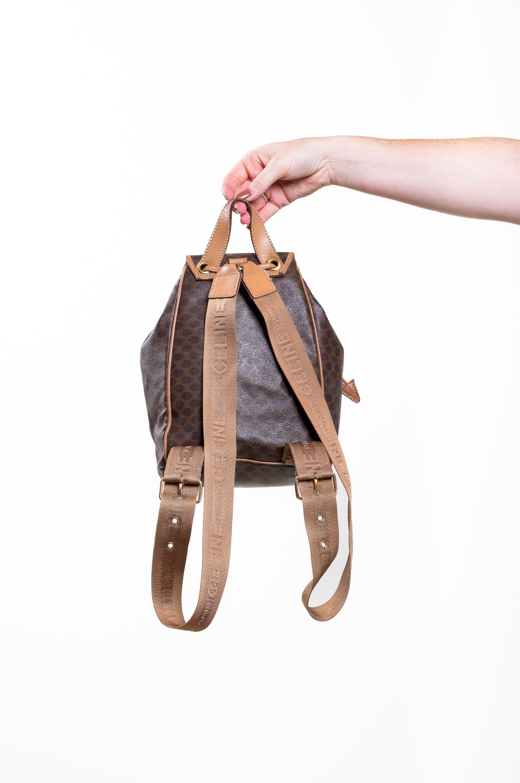 Back view of Celine Vintage Macadam Coated Canvas Backpack