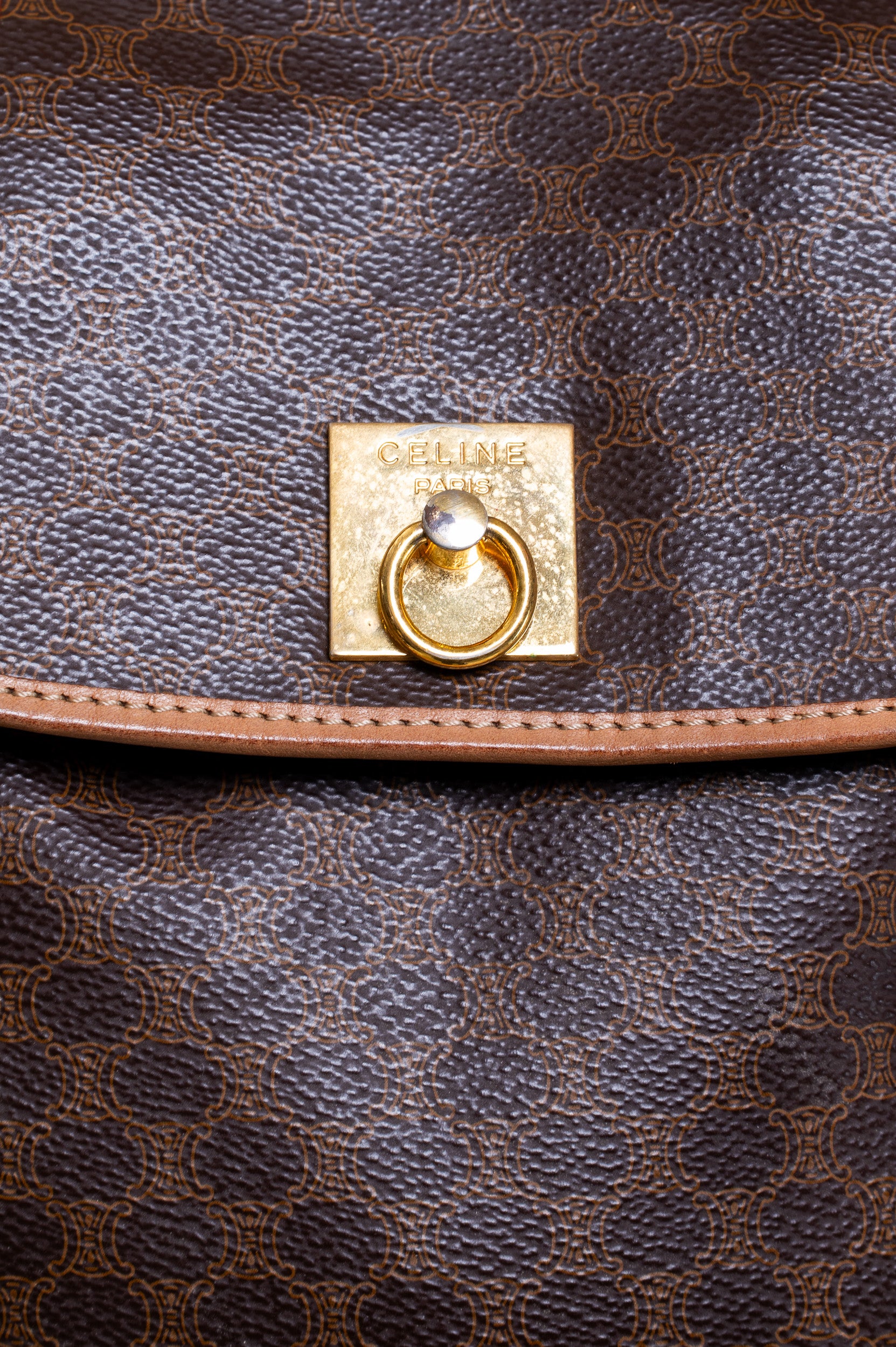 Close-up front view of Celine Vintage Macadam Canvas Backpack