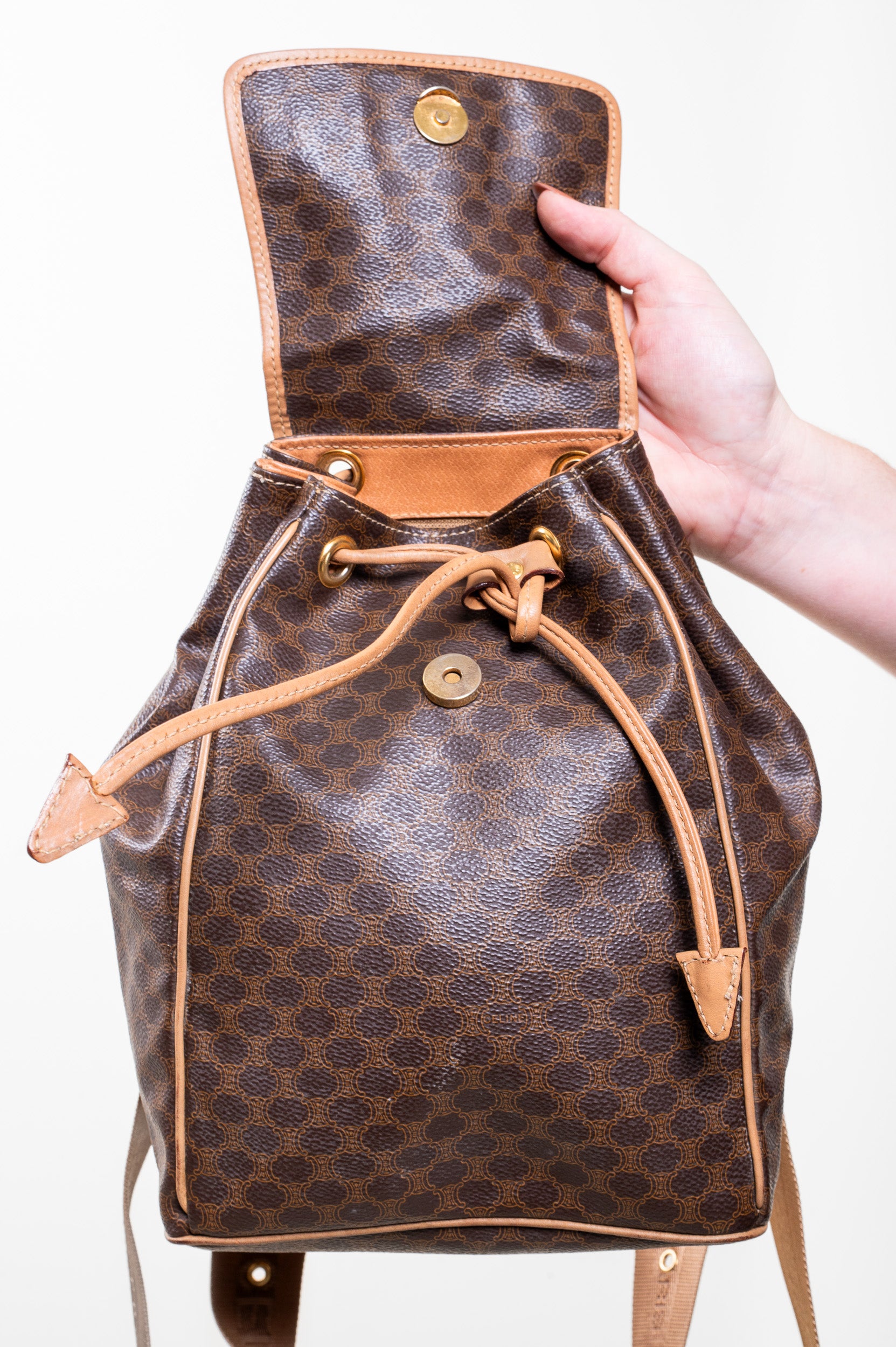 Additional front view of Celine Vintage Macadam Canvas Backpack