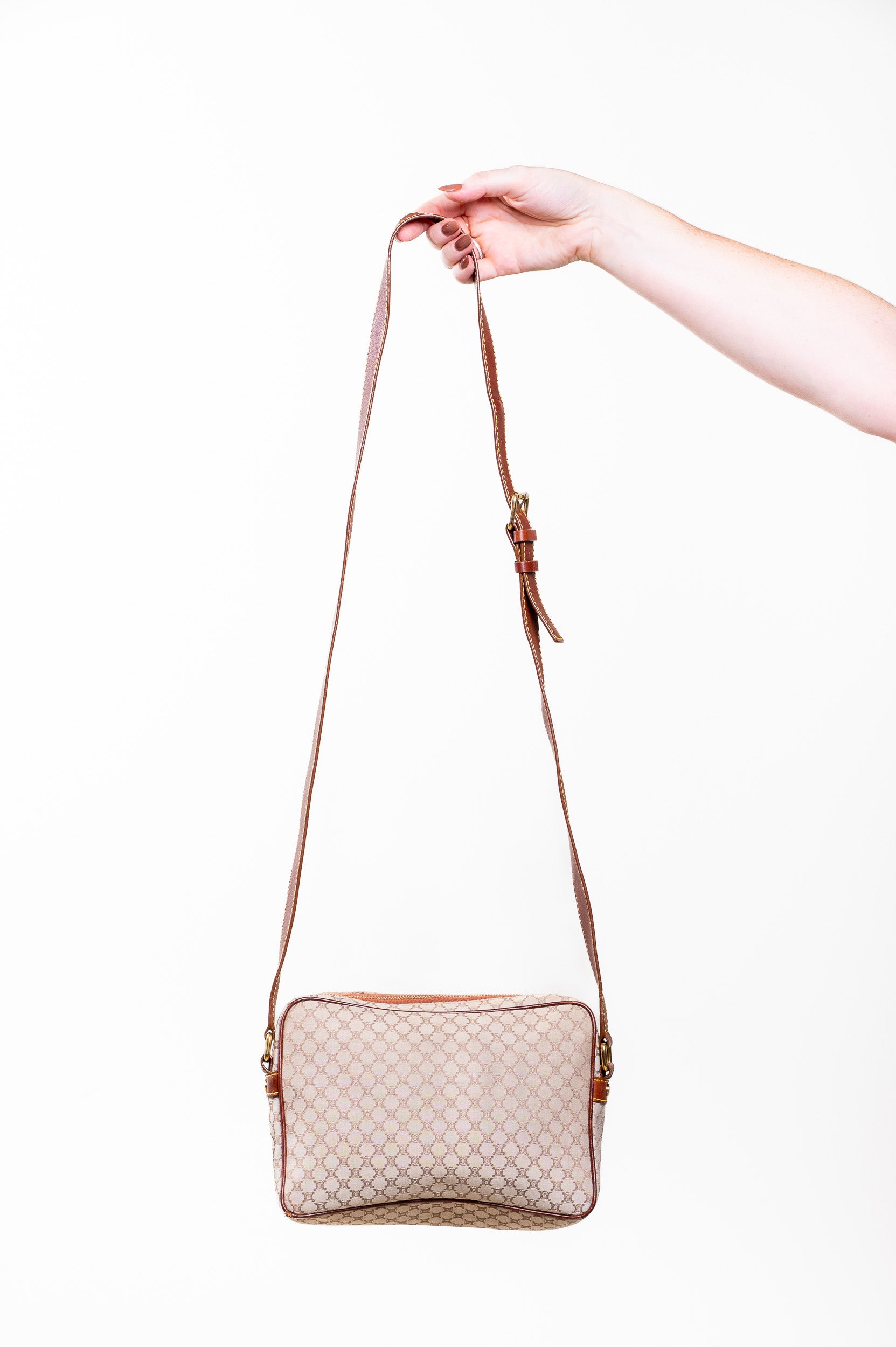 Back view of Celine Vintage Macadam Beige Canvas Shoulder Bag