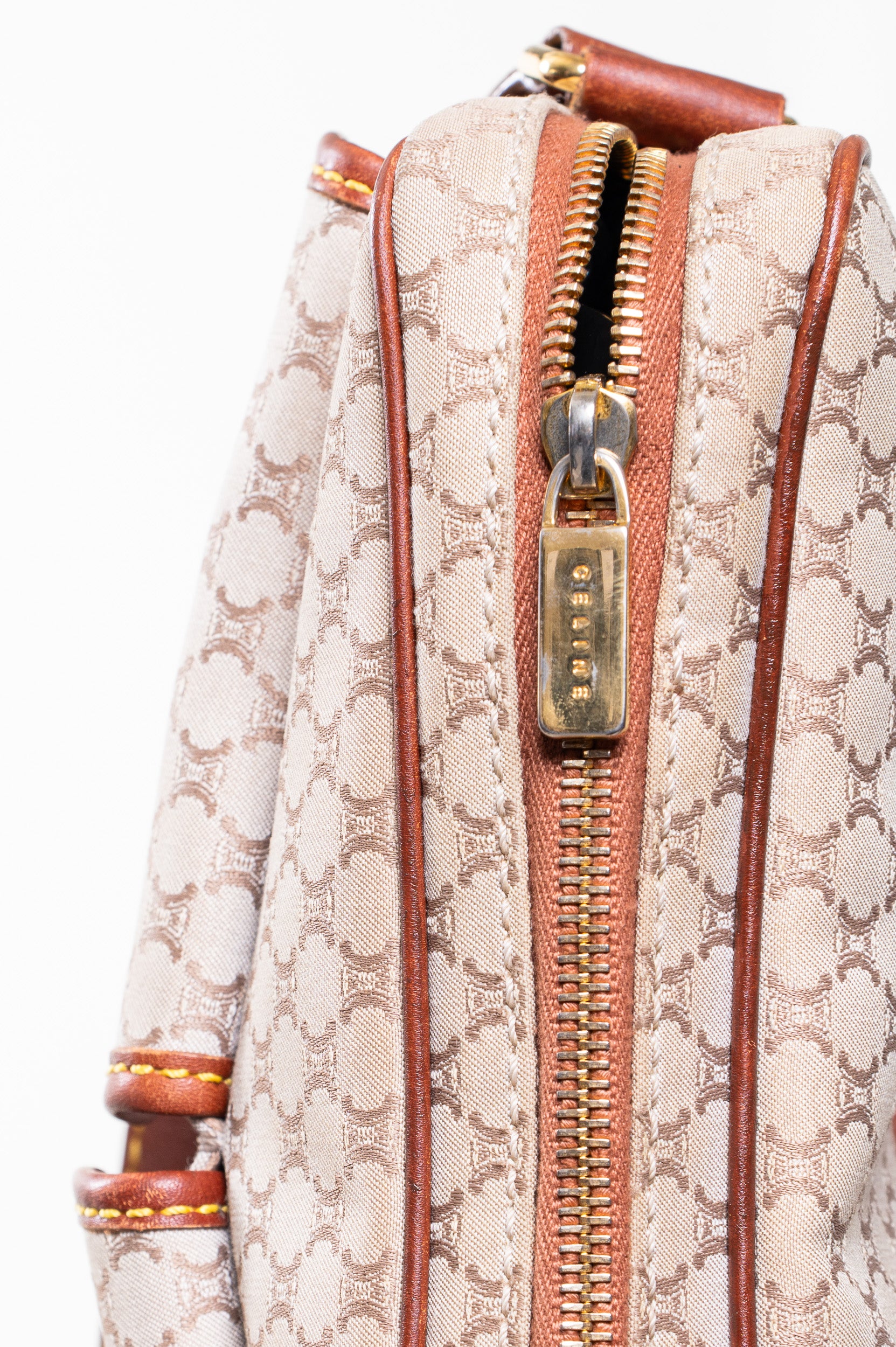 Additional close-up view of Celine Vintage Macadam Beige Canvas Shoulder Bag