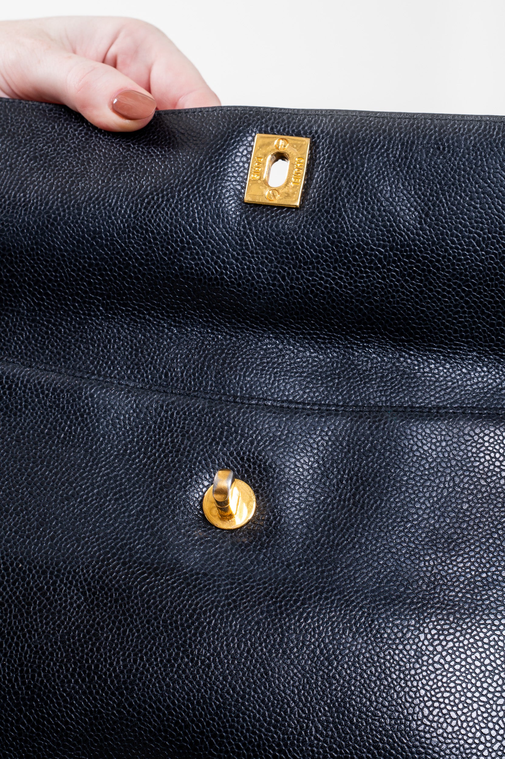 Vintage Big COCO Mark Chain Tote Bag Black Caviar w/ Gold