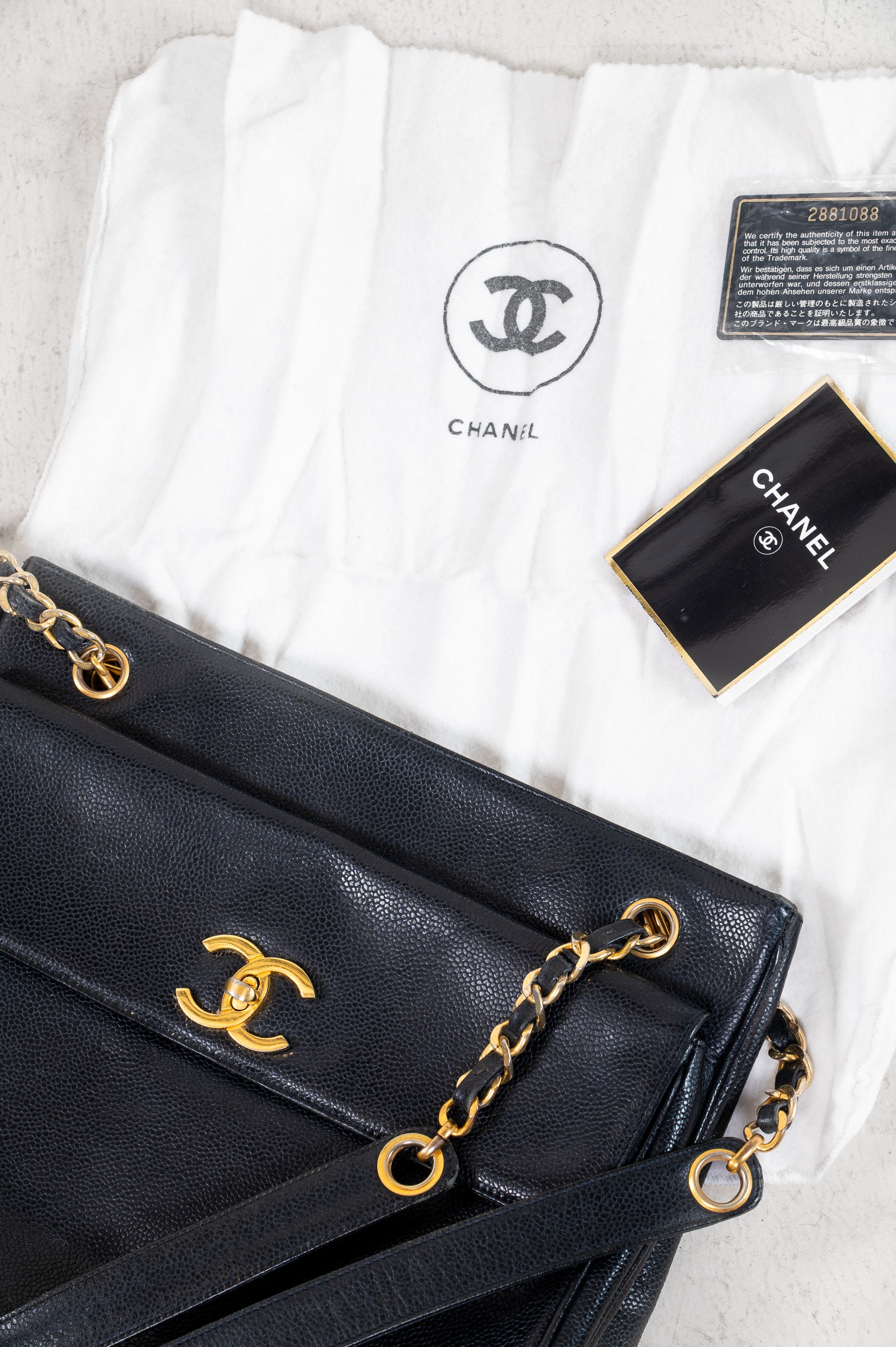 Vintage Big COCO Mark Chain Tote Bag Black Caviar w/ Gold