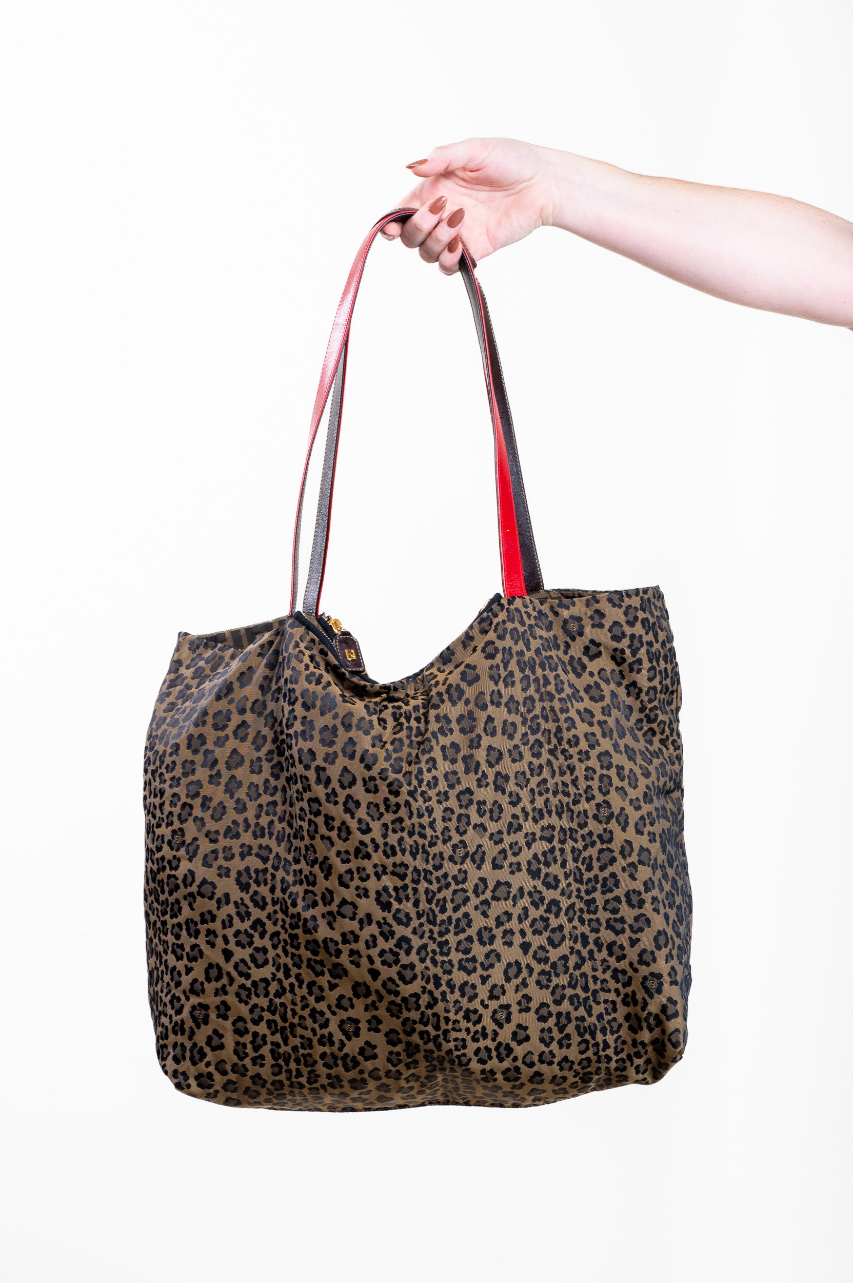 Vintage Zucca Canvas Tote Bag Brown Black gold