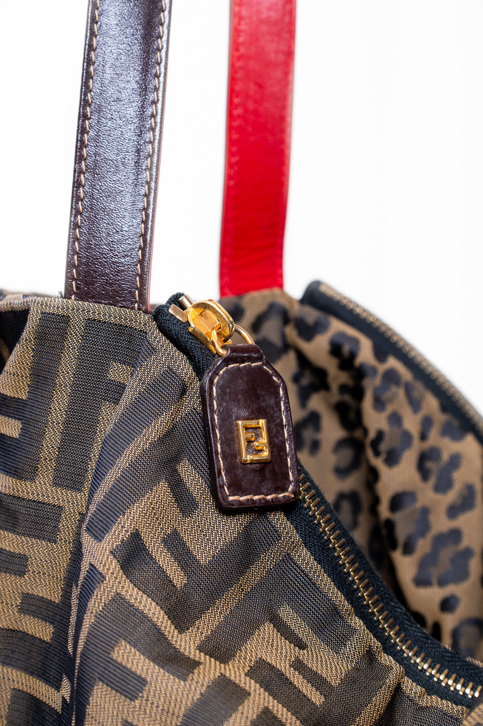 Vintage Zucca Canvas Tote Bag Brown Black gold