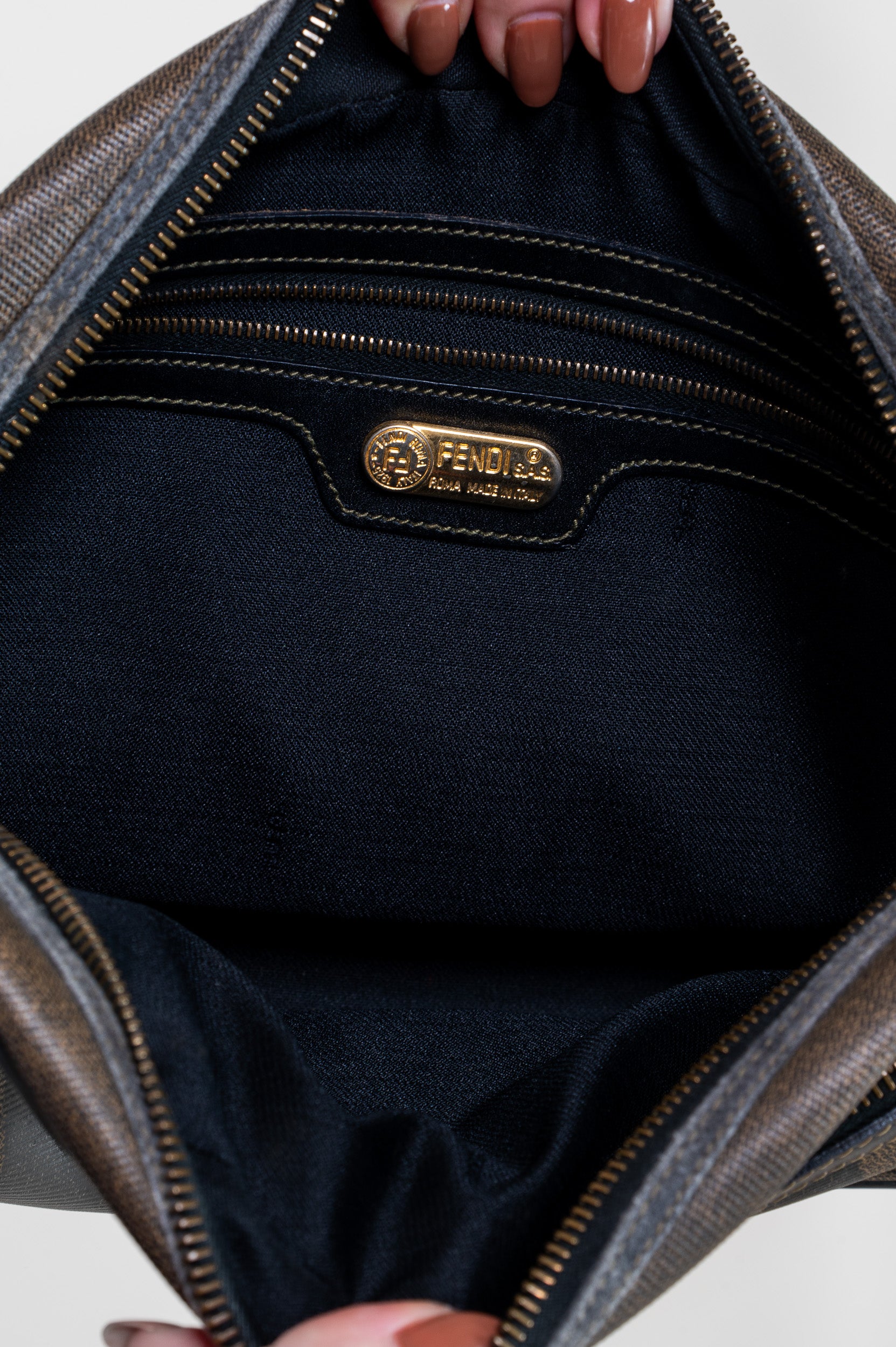 Vintage Pecan Canvas Shoulder Bag Brown Black